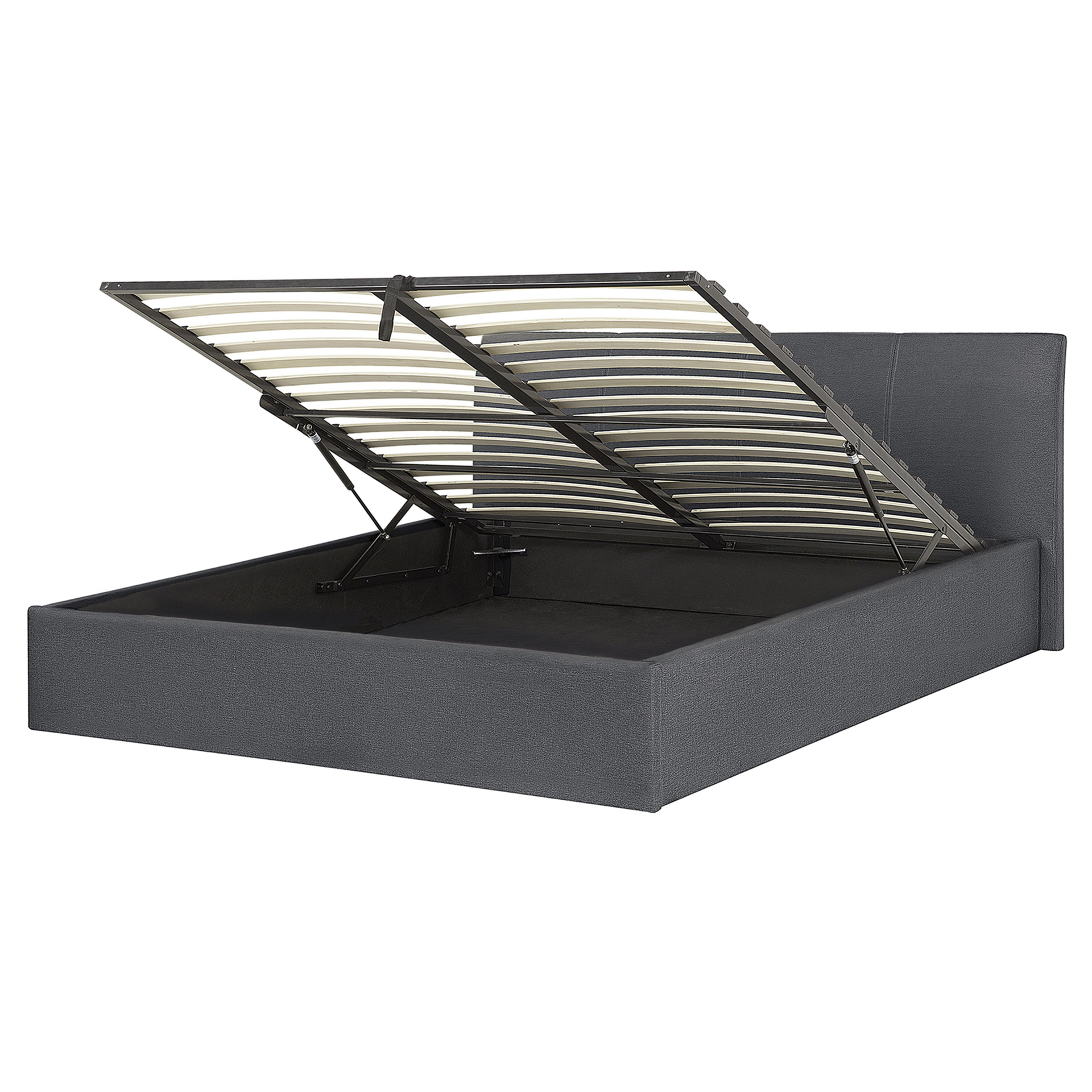 Beliani Łóżko szare tapicerowane podnoszony pojemnik 160 x 200 cm ORBEY