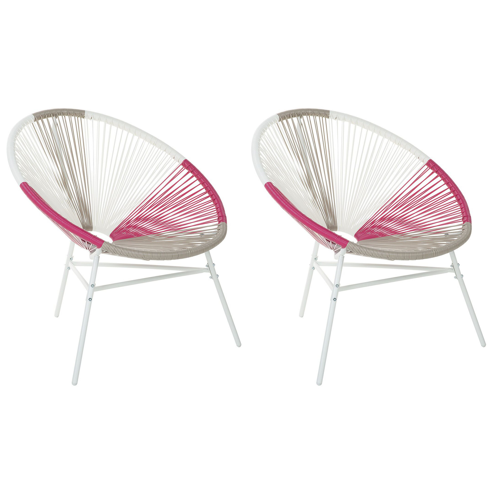 Beliani Zestaw 2 krzeseł rattanowych biało-beżowo-różowe ACAPULCO 117860
