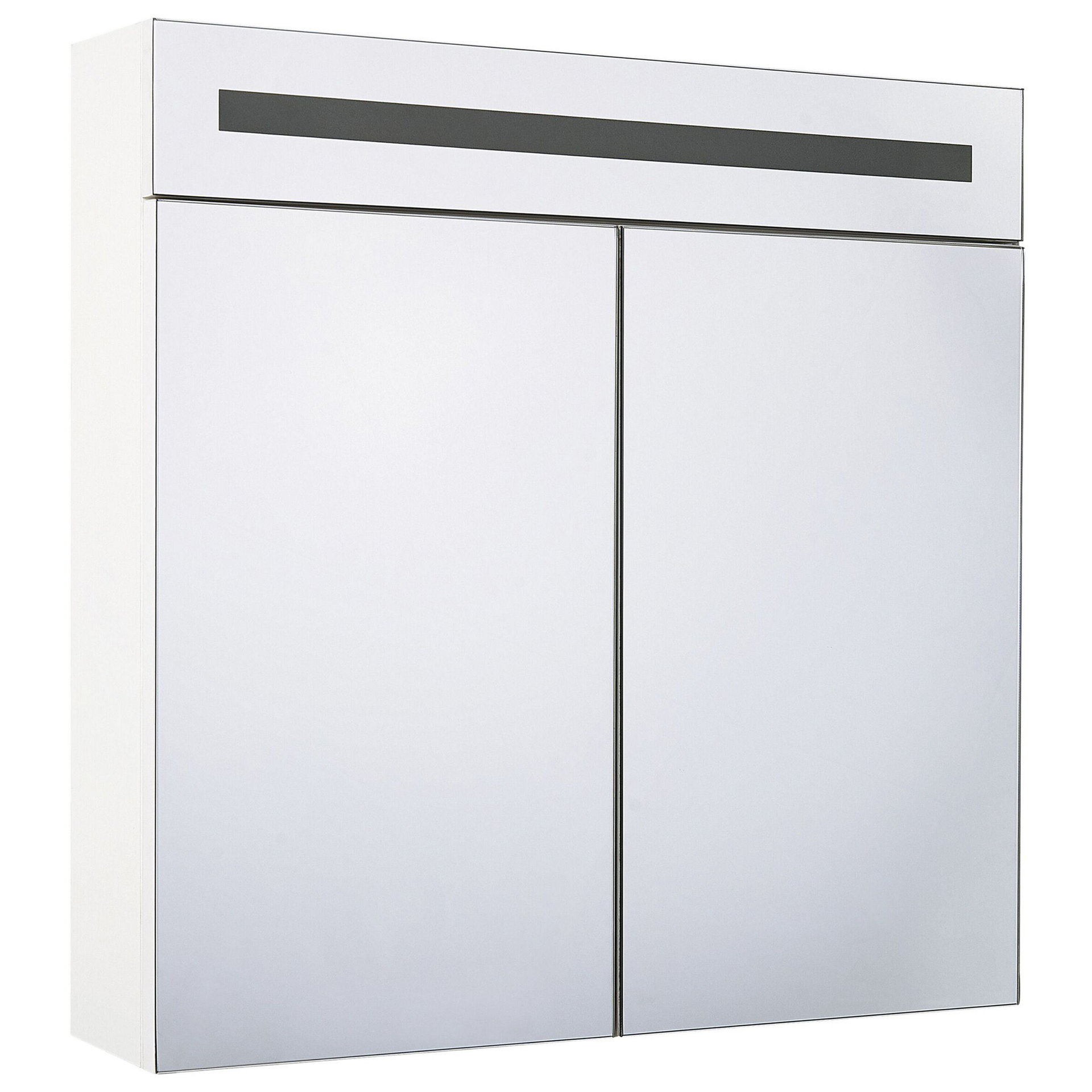 Beliani Szafka łazienkowa wisząca z lustrem LED 60 x 60 cm biała JARAMILLO