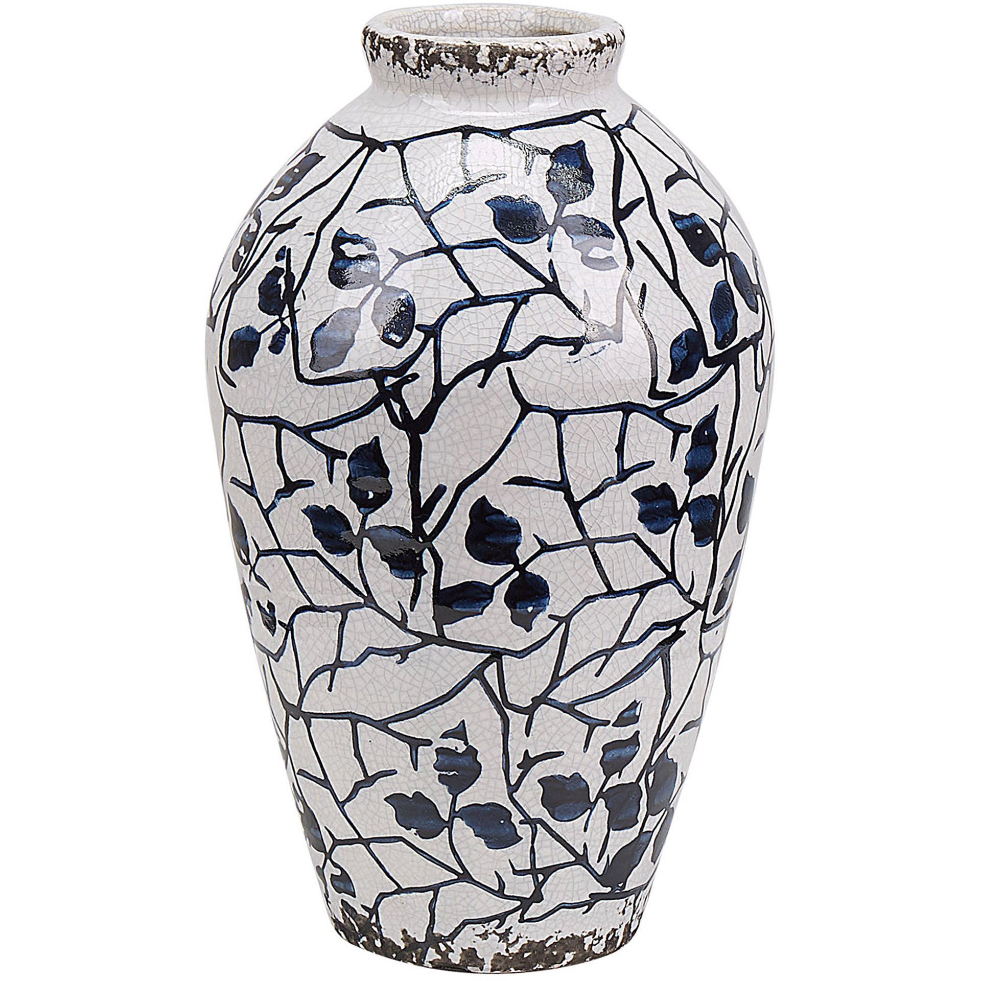 Wazon Na Kwiaty Ceramiczny 22 Cm Biały Z Niebieskim Mallia