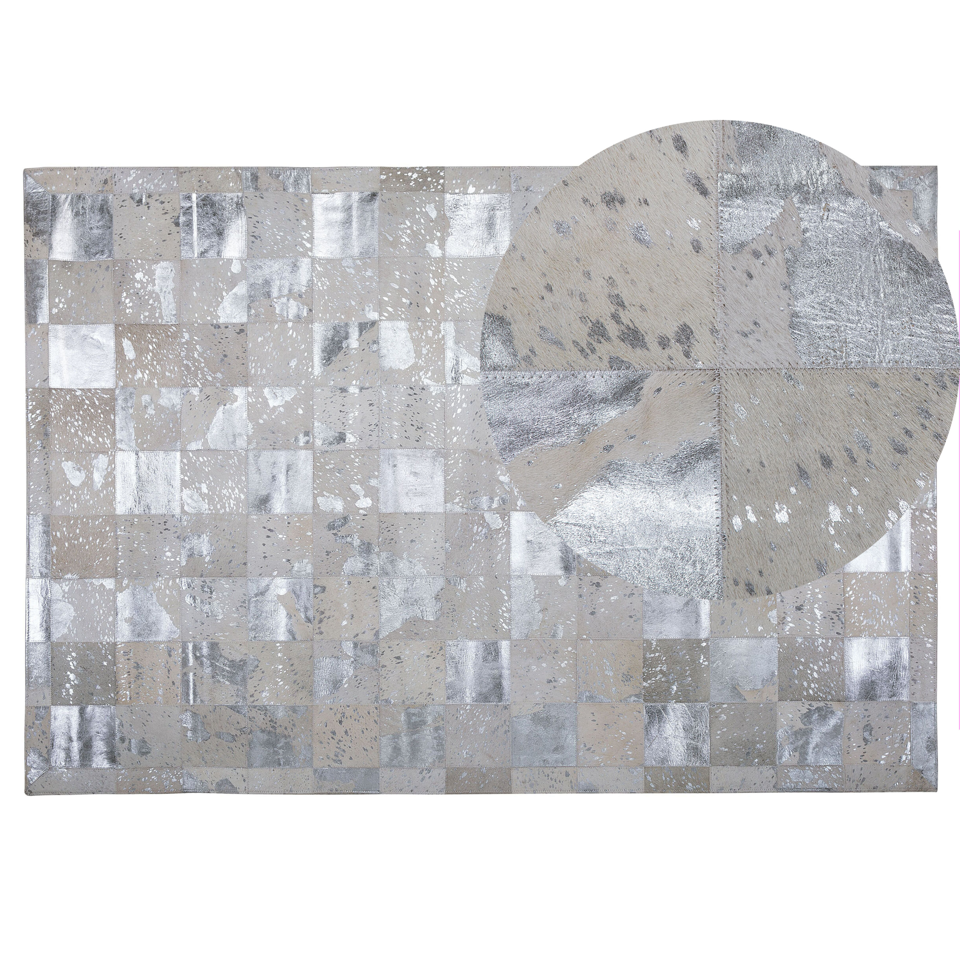 BLmeble Dywan skórzany beżowy/srebrny 140 x 200 cm YAZIR