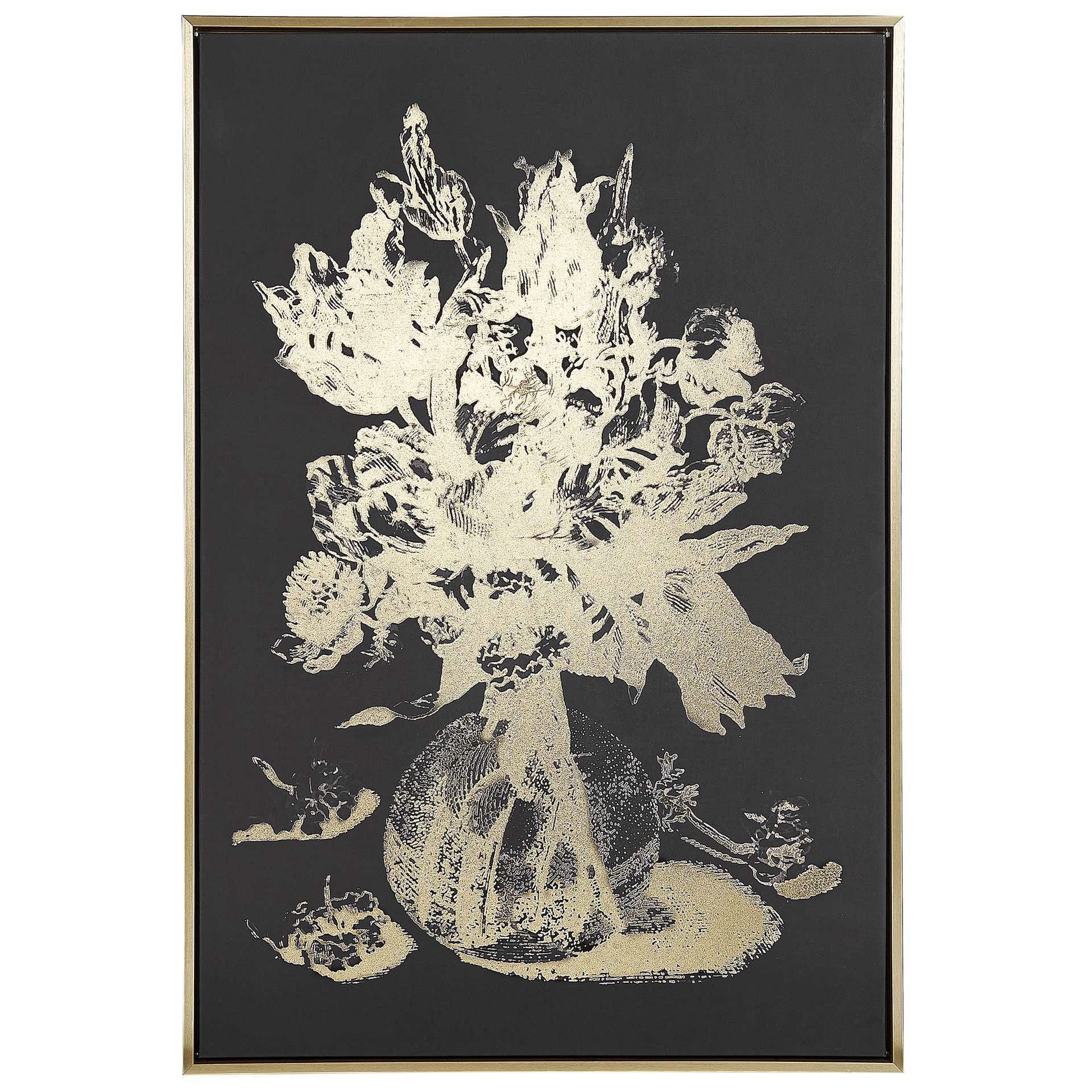 Zdjęcia - Obraz Beliani  na płótnie w ramie kwiaty 63 x 93 cm złoty ORIANO 