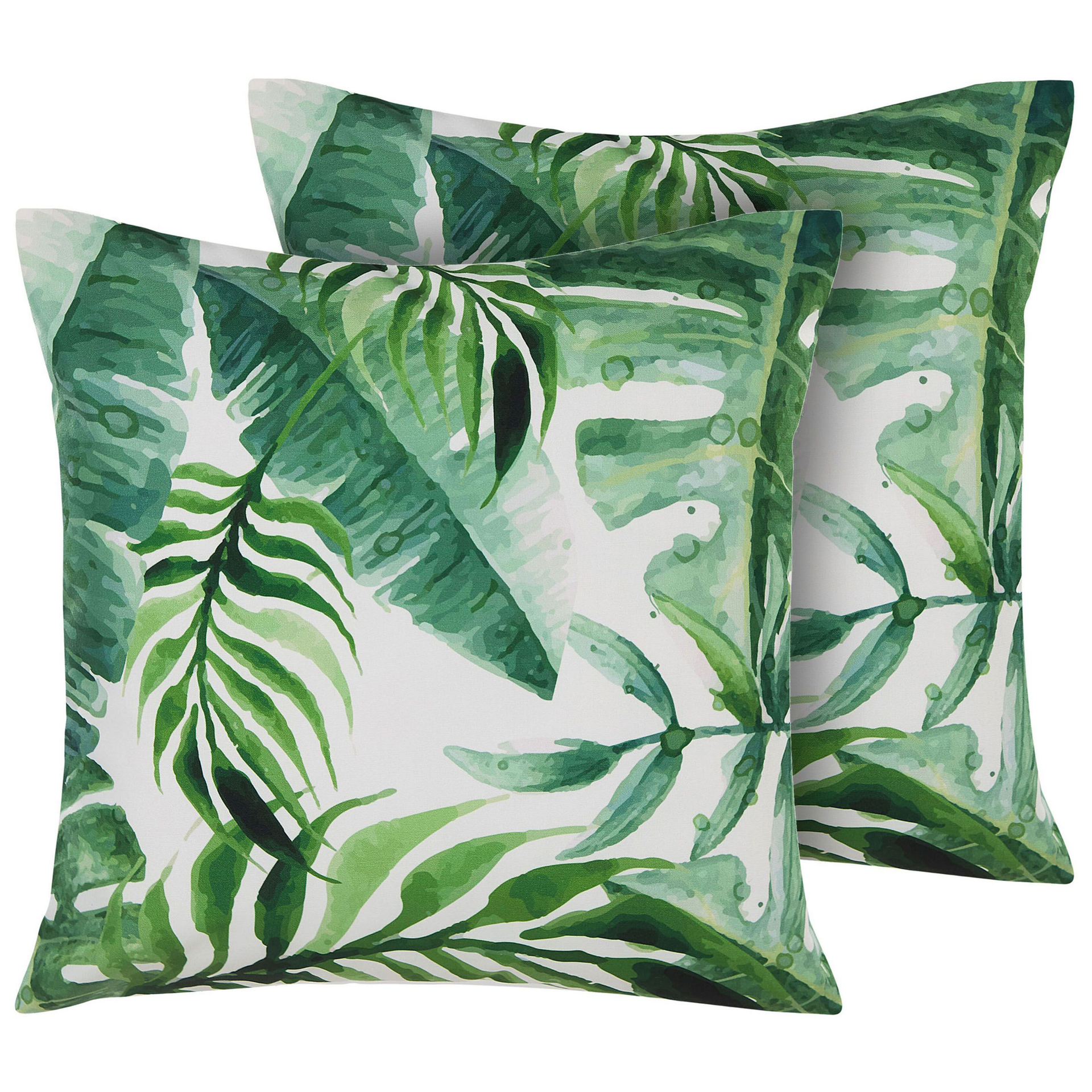 Beliani Zestaw 2 poduszek ogrodowych wzór w liście 45 x 45 cm zielony PAVELLI