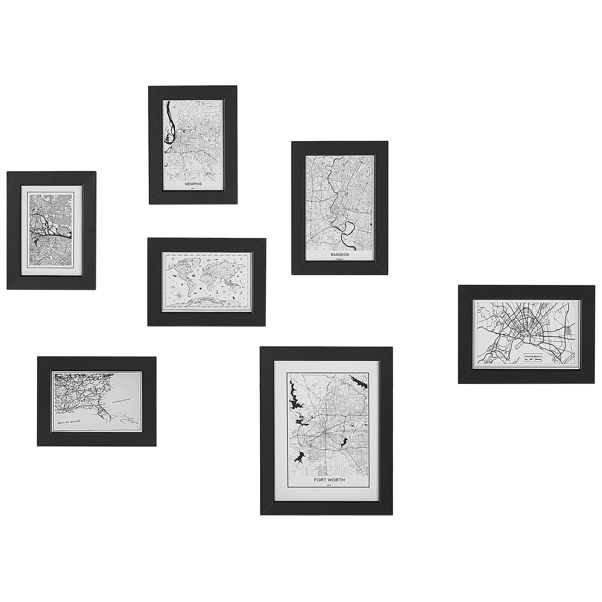 Zdjęcia - Pozostałe do wnętrz i dekoracji Beliani Galeria ścienna mapy 7 ramek czarna DENKORO 