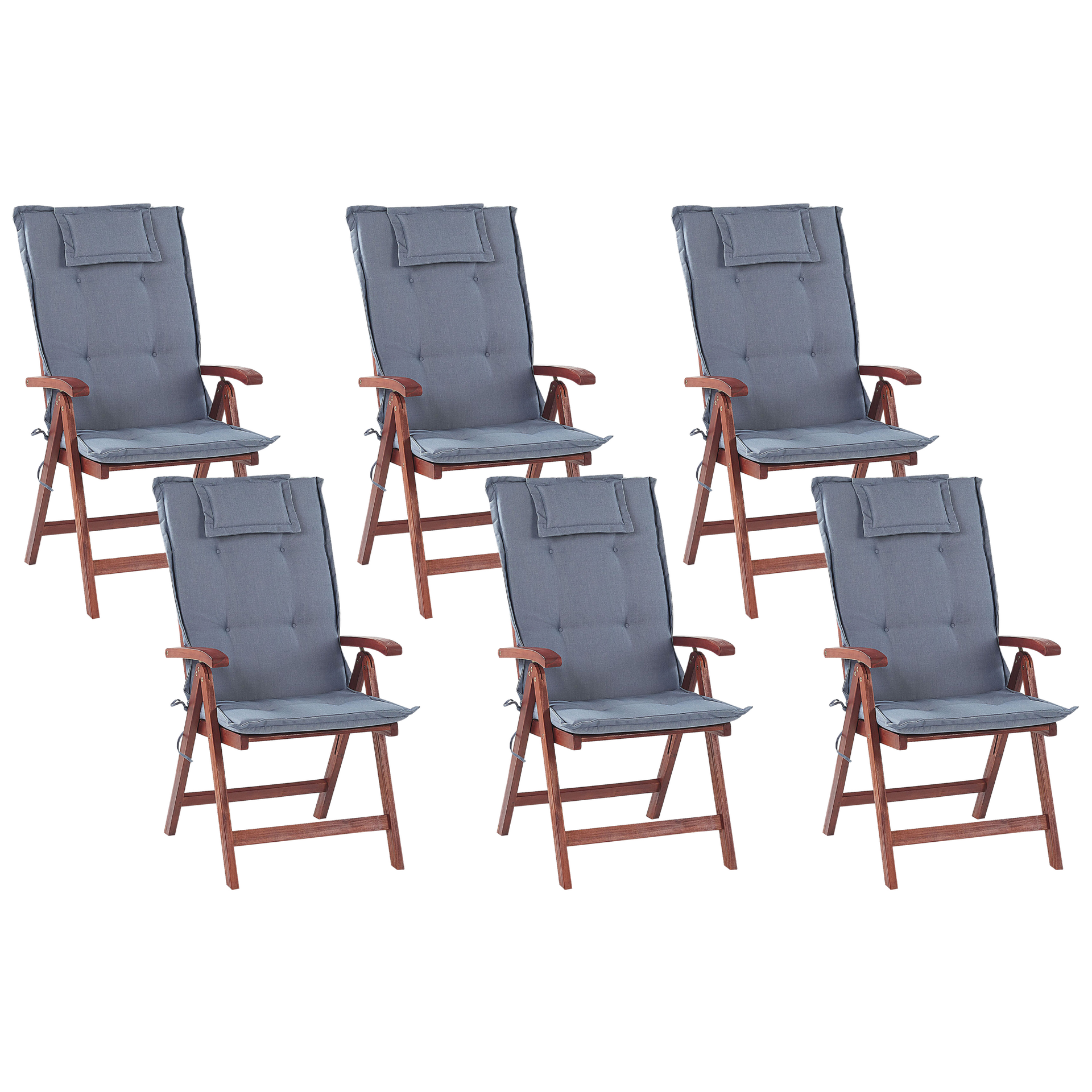 Beliani Zestaw 6 krzeseł ogrodowych drewnianych z niebieskimi poduszkami TOSCA