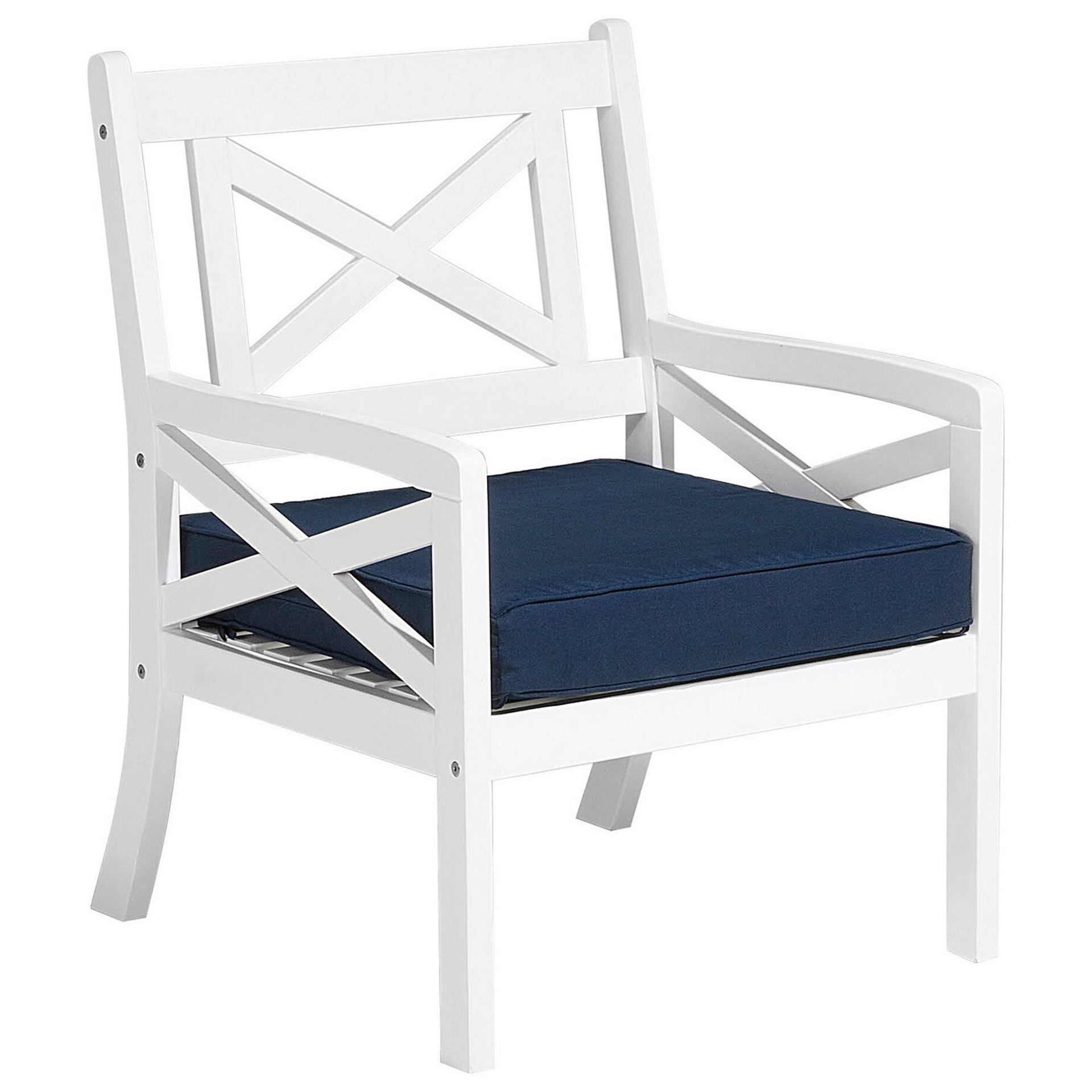 Beliani Krzesło z litego drewna białe z poduszką ciemnoniebieską BALTIC