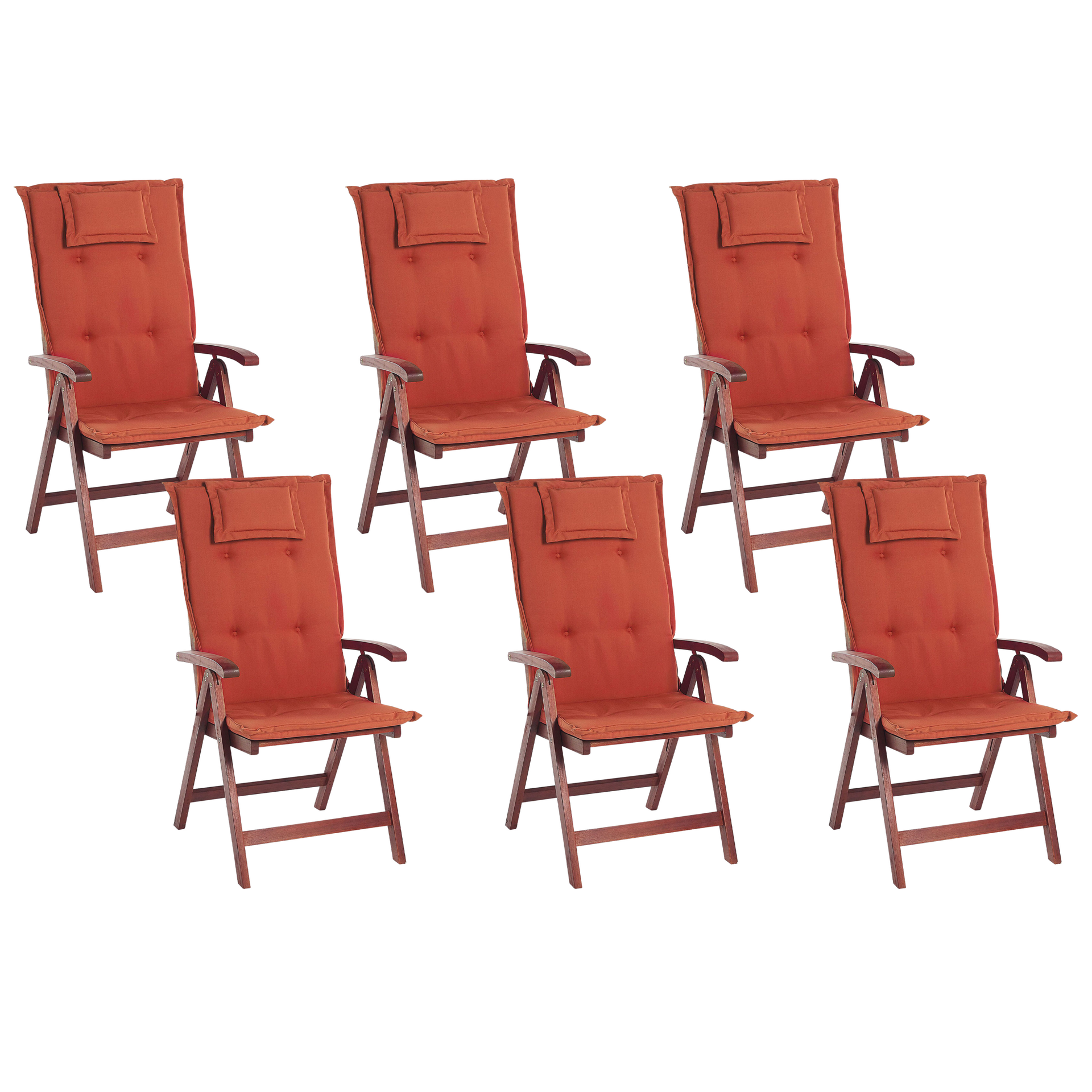 Фото - Садові меблі Beliani Zestaw 6 krzeseł ogrodowych drewno akacjowe z poduszkami czerwonymi TOSCAN 