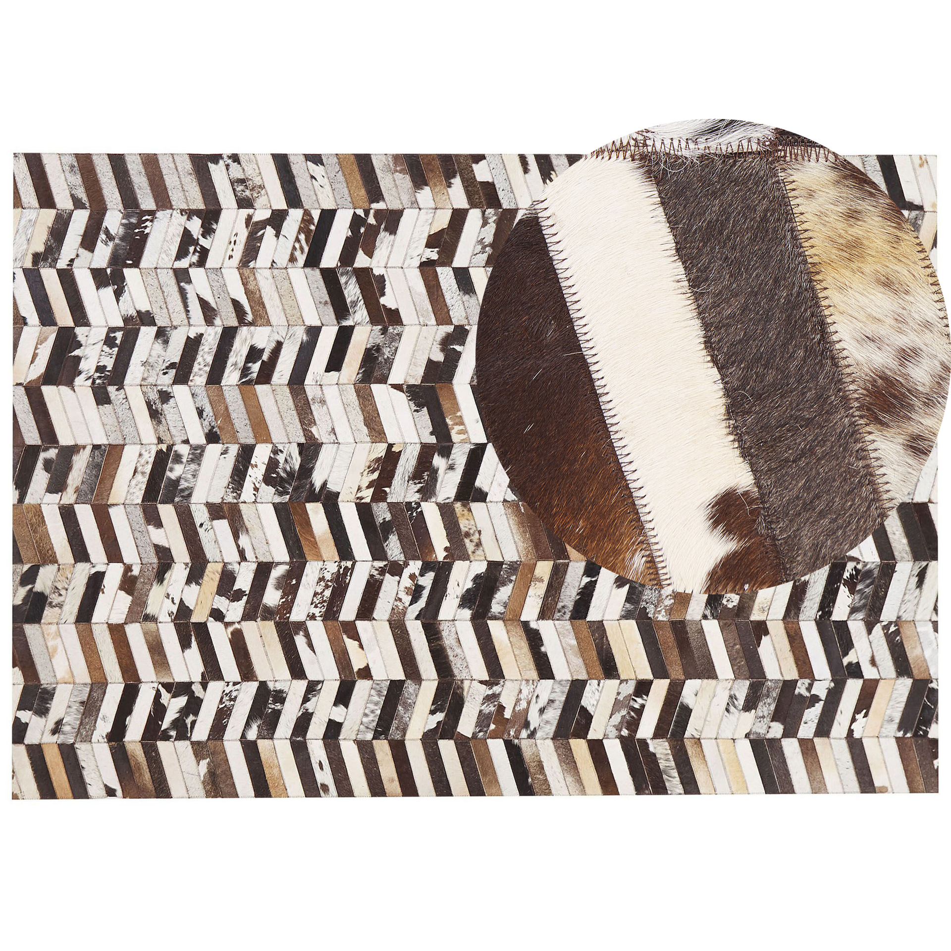 Beliani Dywan patchwork skórzany 160 x 230 cm brązowo-biały AKYELE