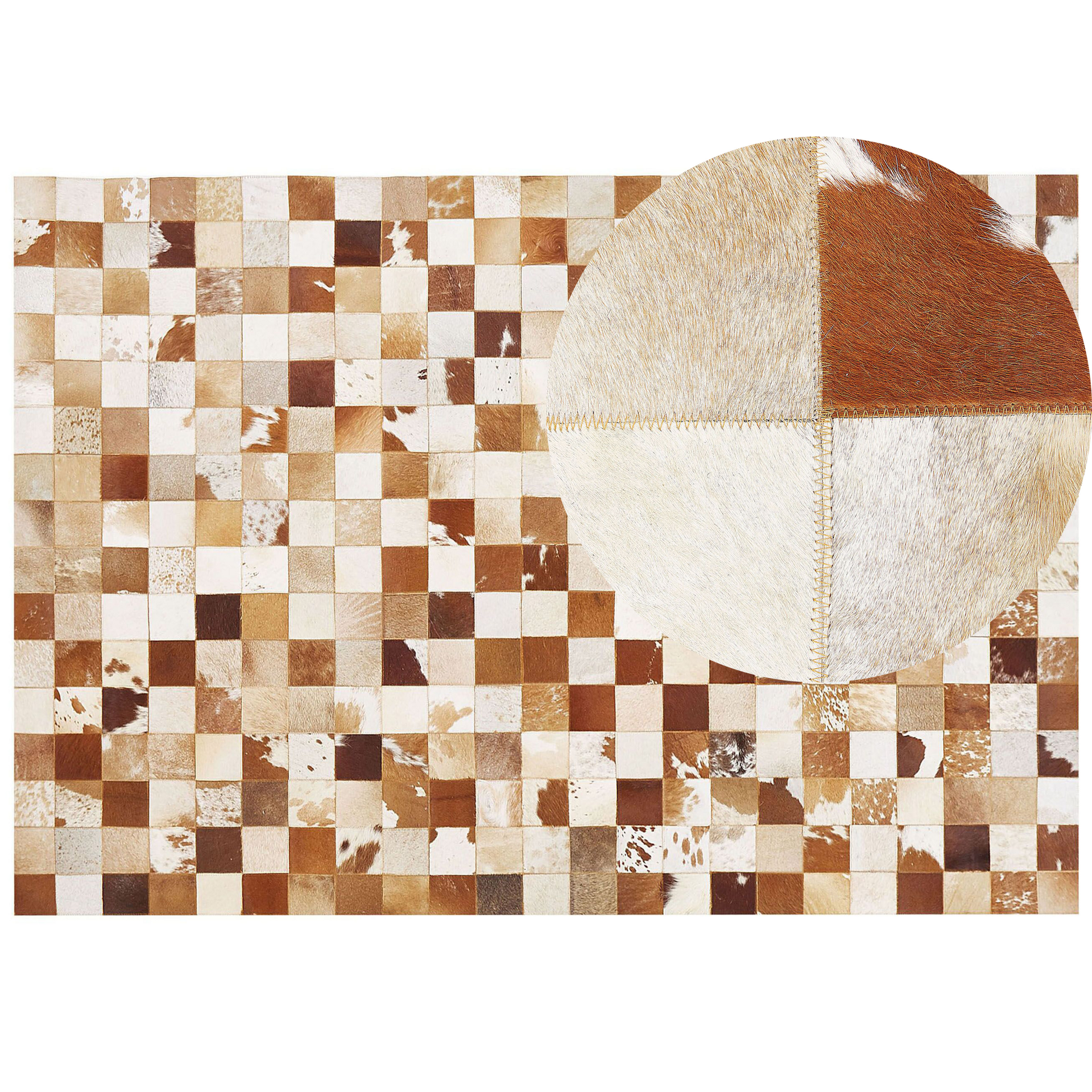 Beliani Dywan patchwork skórzany 160 x 230 cm brązowo-biały CAMILI