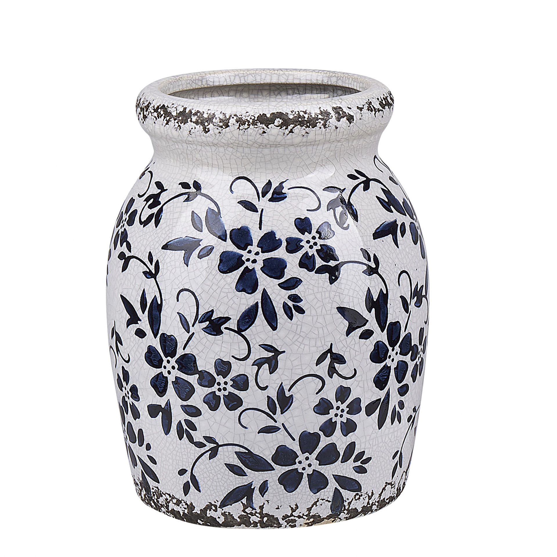 Wazon Na Kwiaty Ceramiczny Biały Z Niebieskim Amida