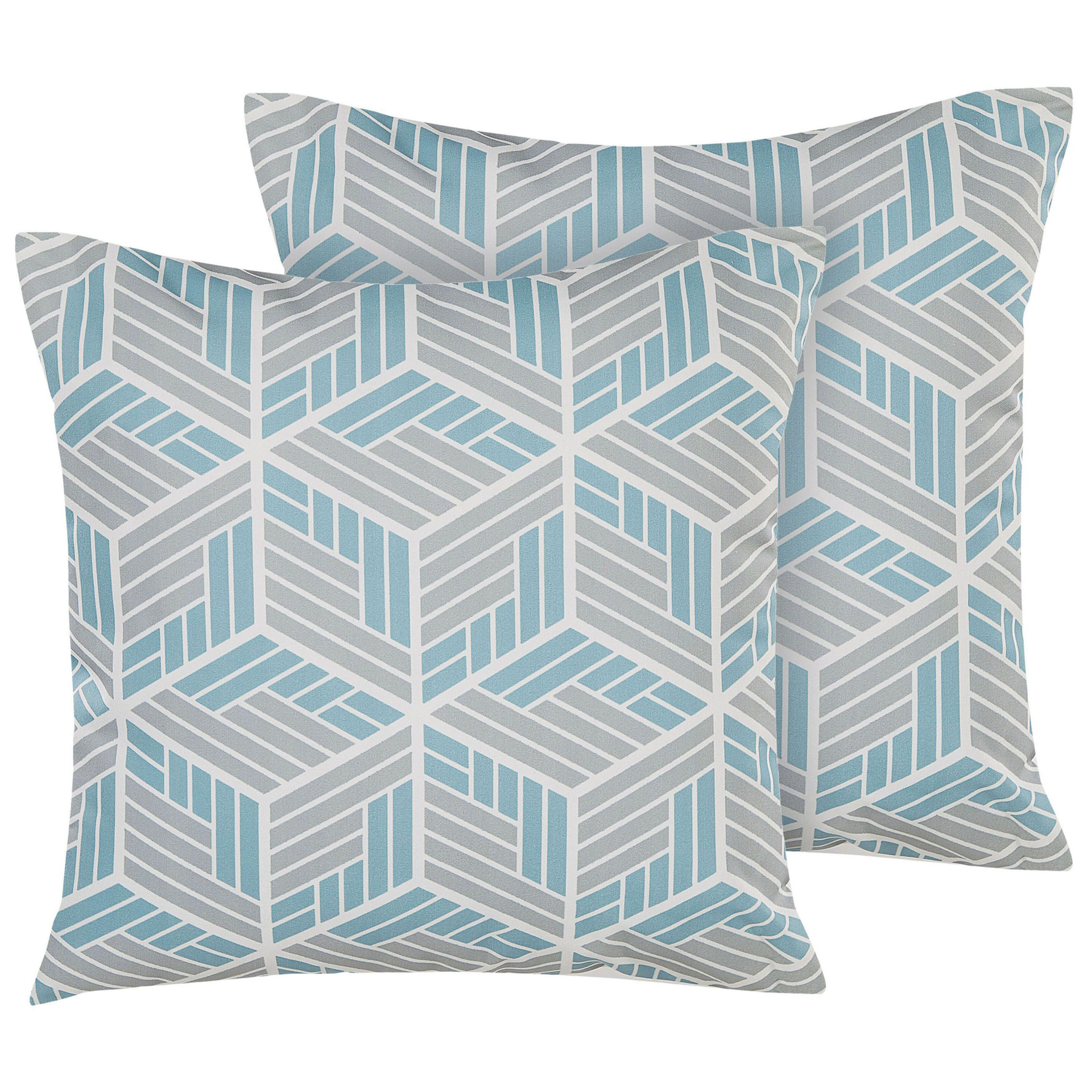 Beliani Zestaw 2 poduszek ogrodowych geometryczny wzór 45 x 45 cm szaro-niebie