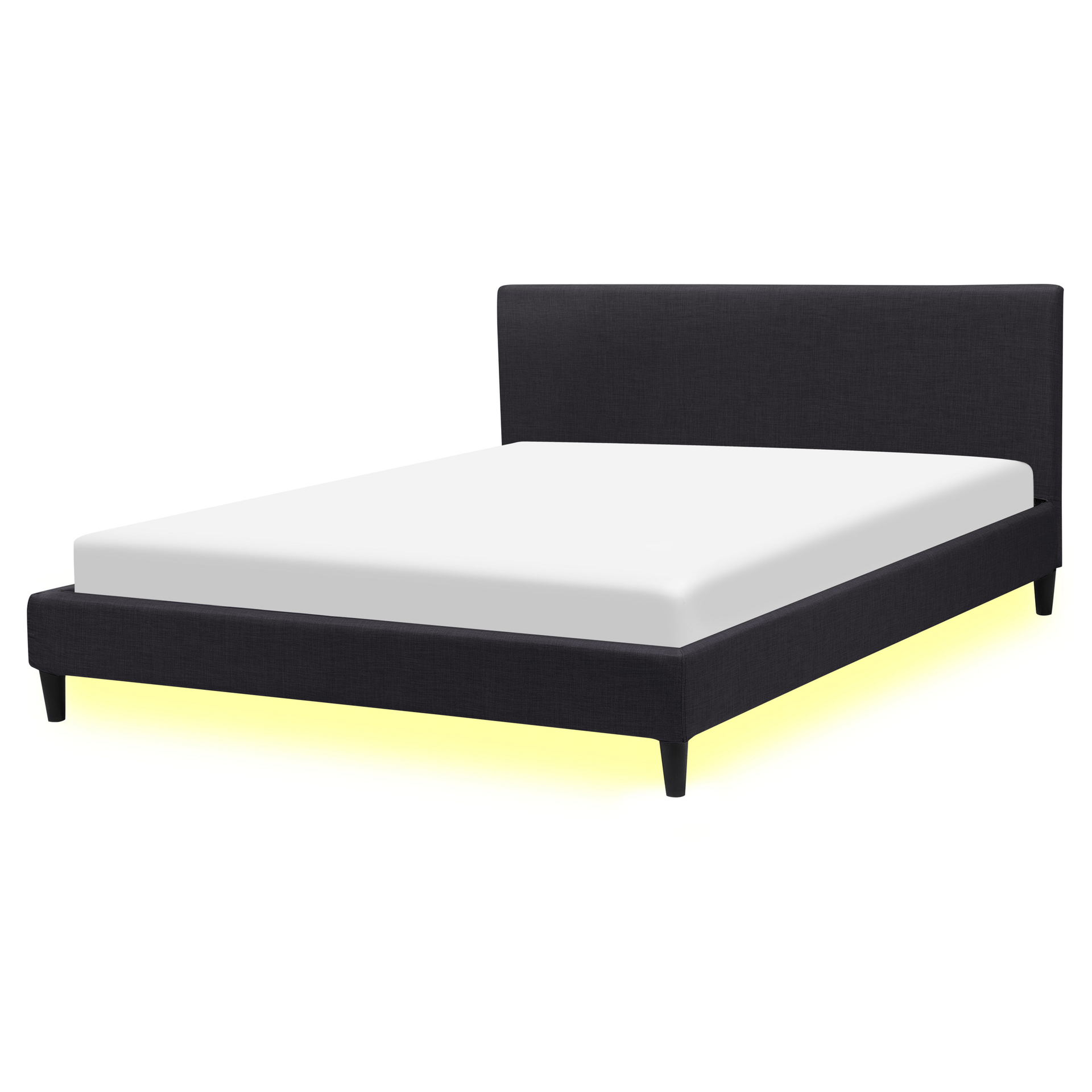 Beliani Łóżko czarne tapicerowane LED biały 160 x 200 cm FITOU