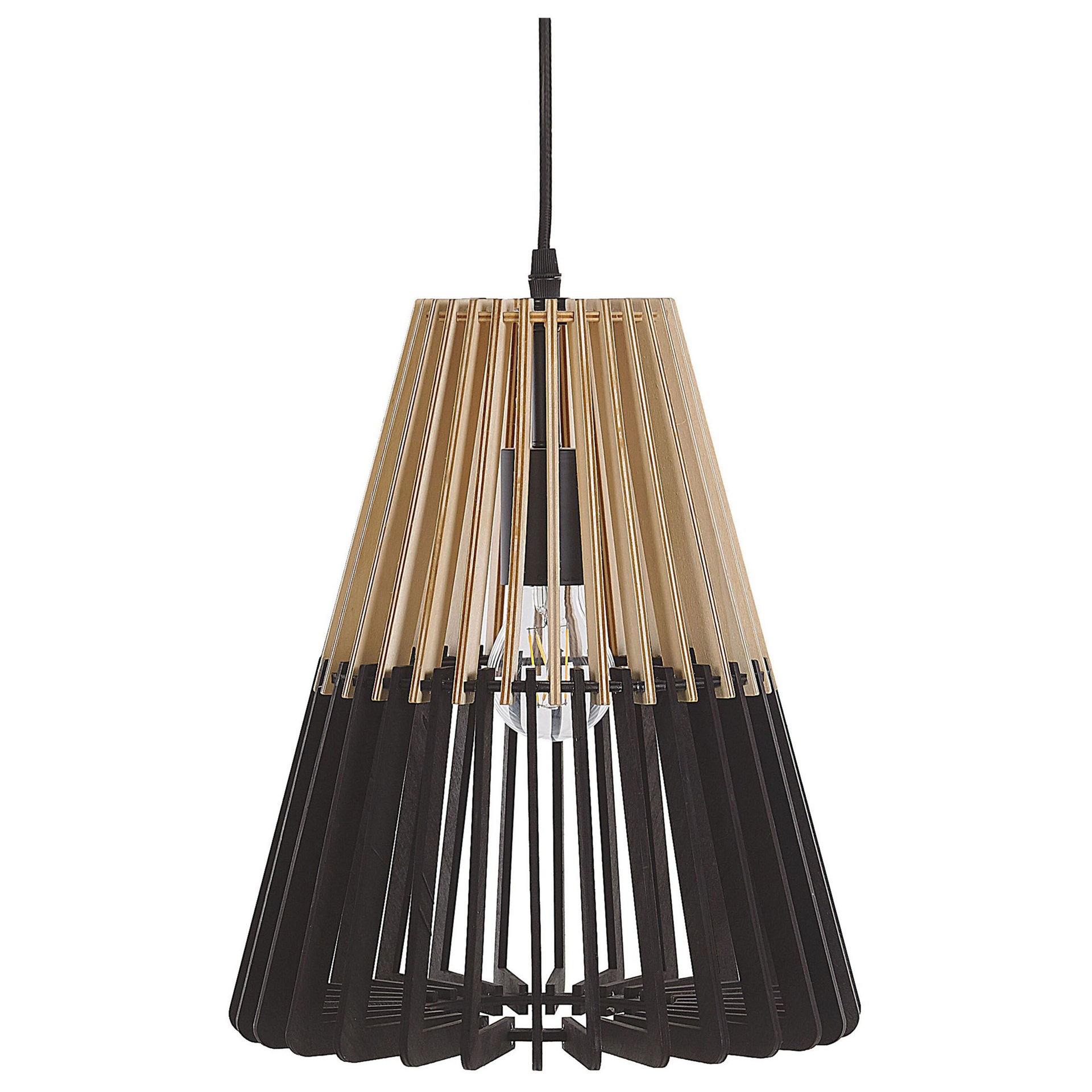Beliani Lampa wisząca Lampa wisząca bambusowa jasne drewno czarny CAVALLA 229098