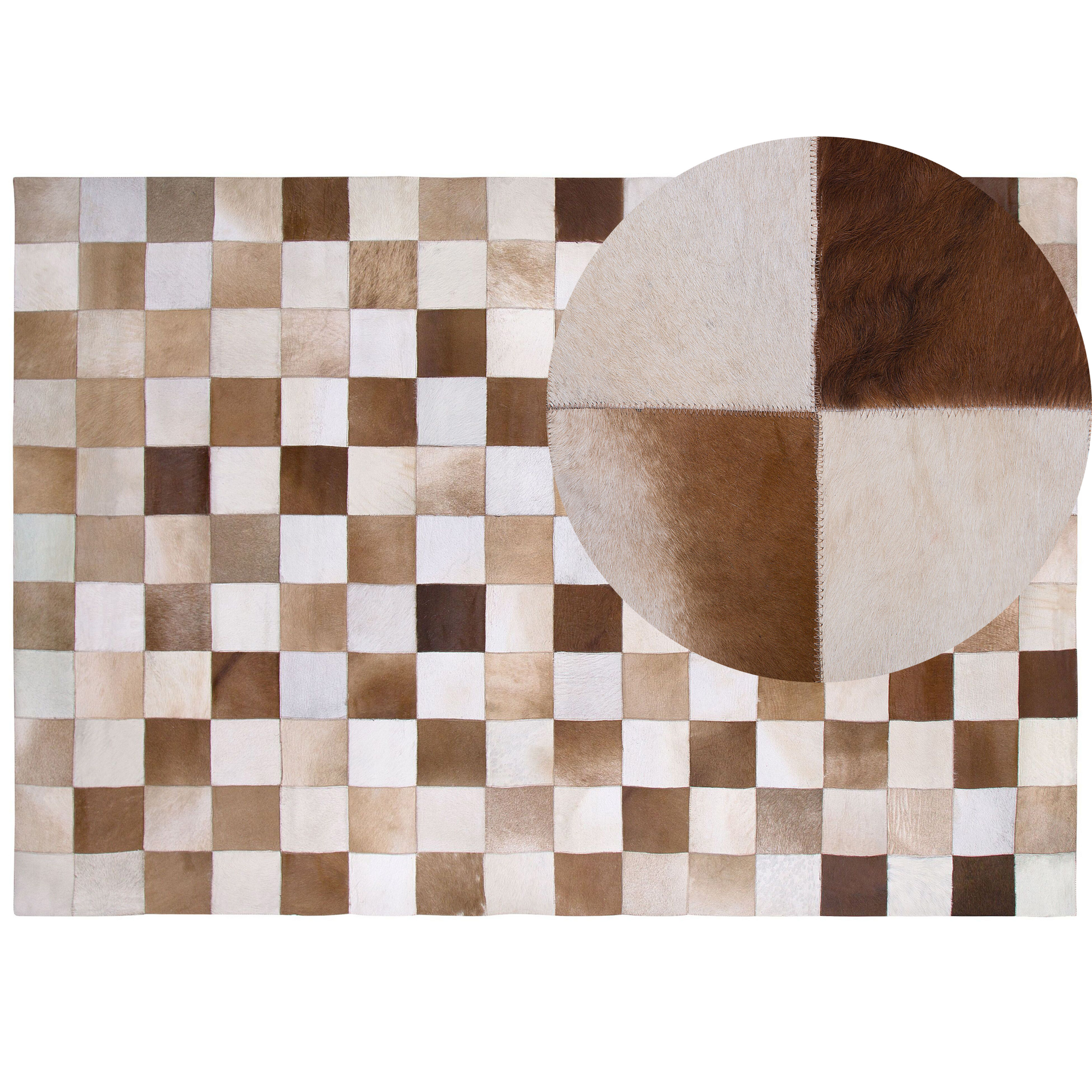 Beliani Dywan skórzany brązowy z beżowym 160 x 230 cm SOLMAZ