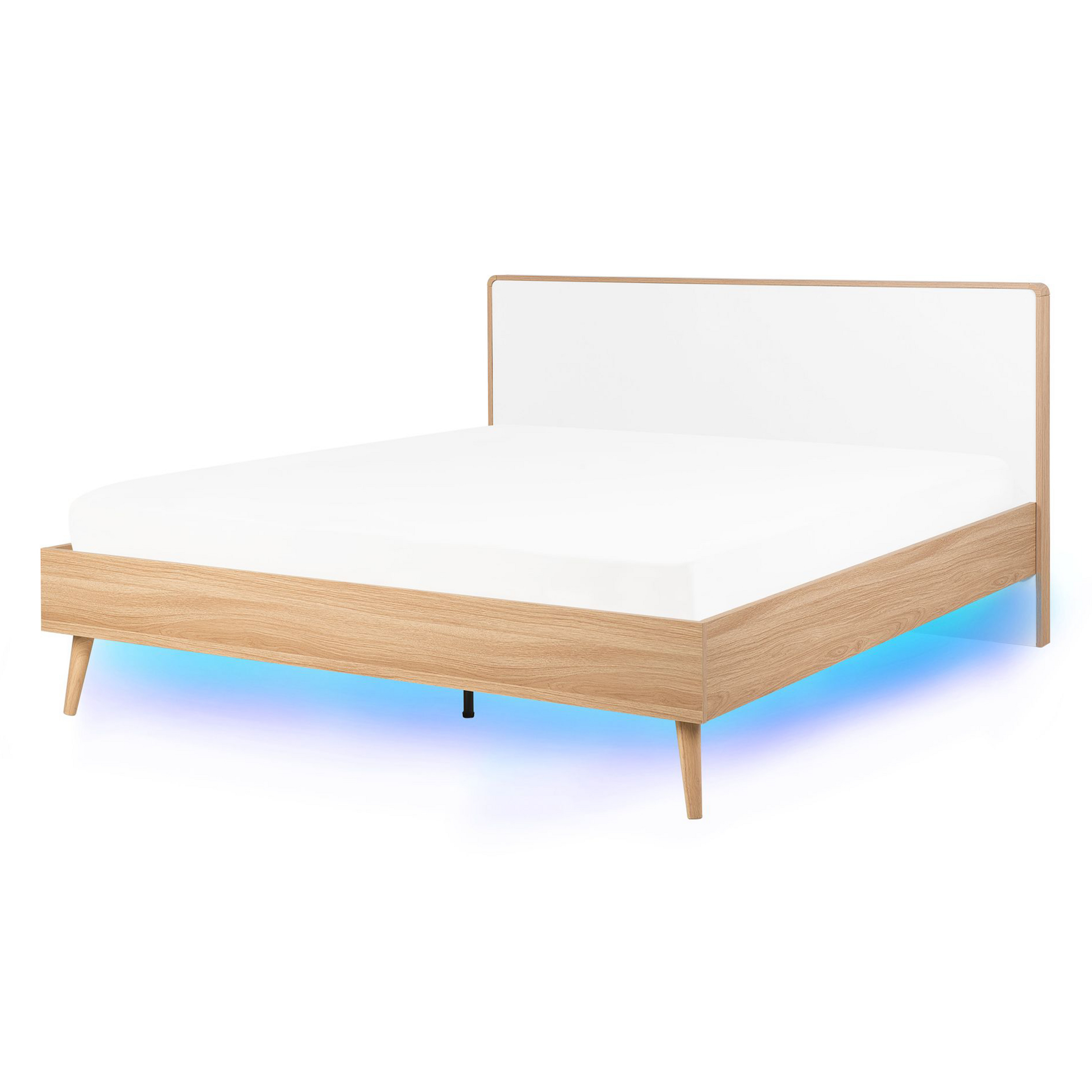 Beliani Łóżko drewniane 140 x 200 cm LED jasnobrązowe SERRIS