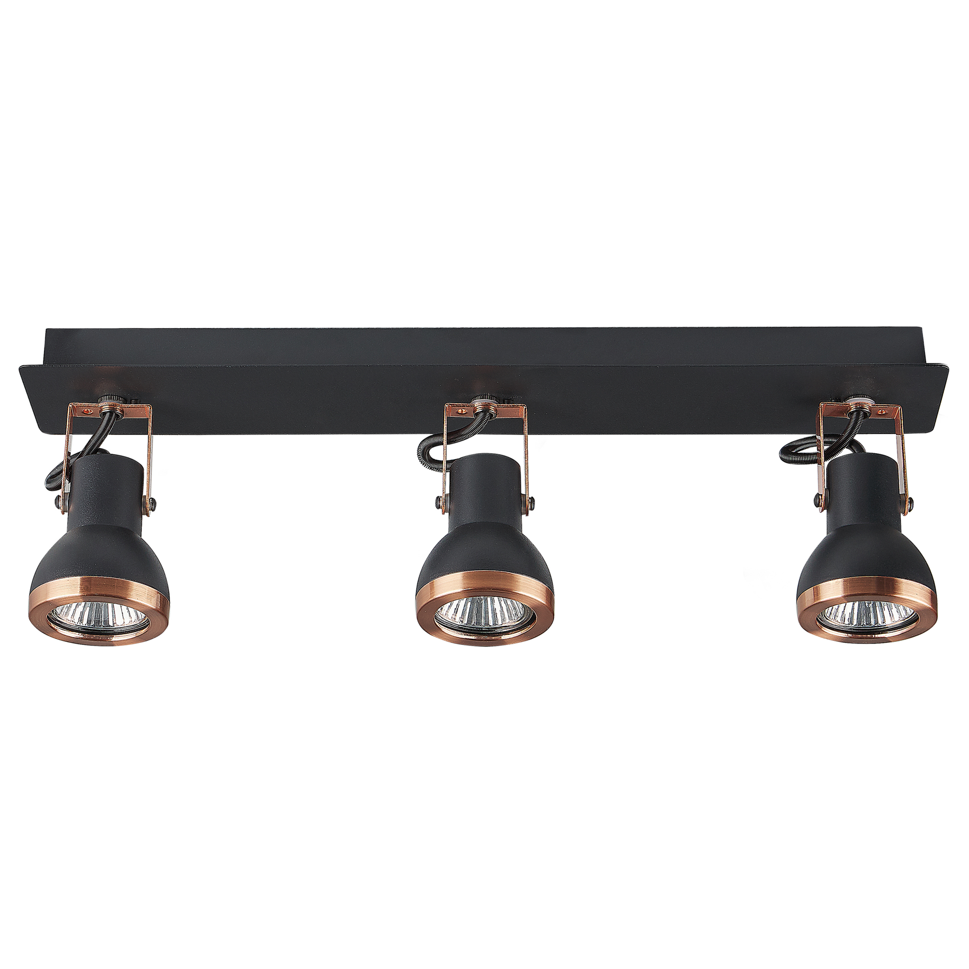 Lampa Sufitowa 3-punktowa Prostokątna Metalowa Czarna Z Miedzianym Baro!