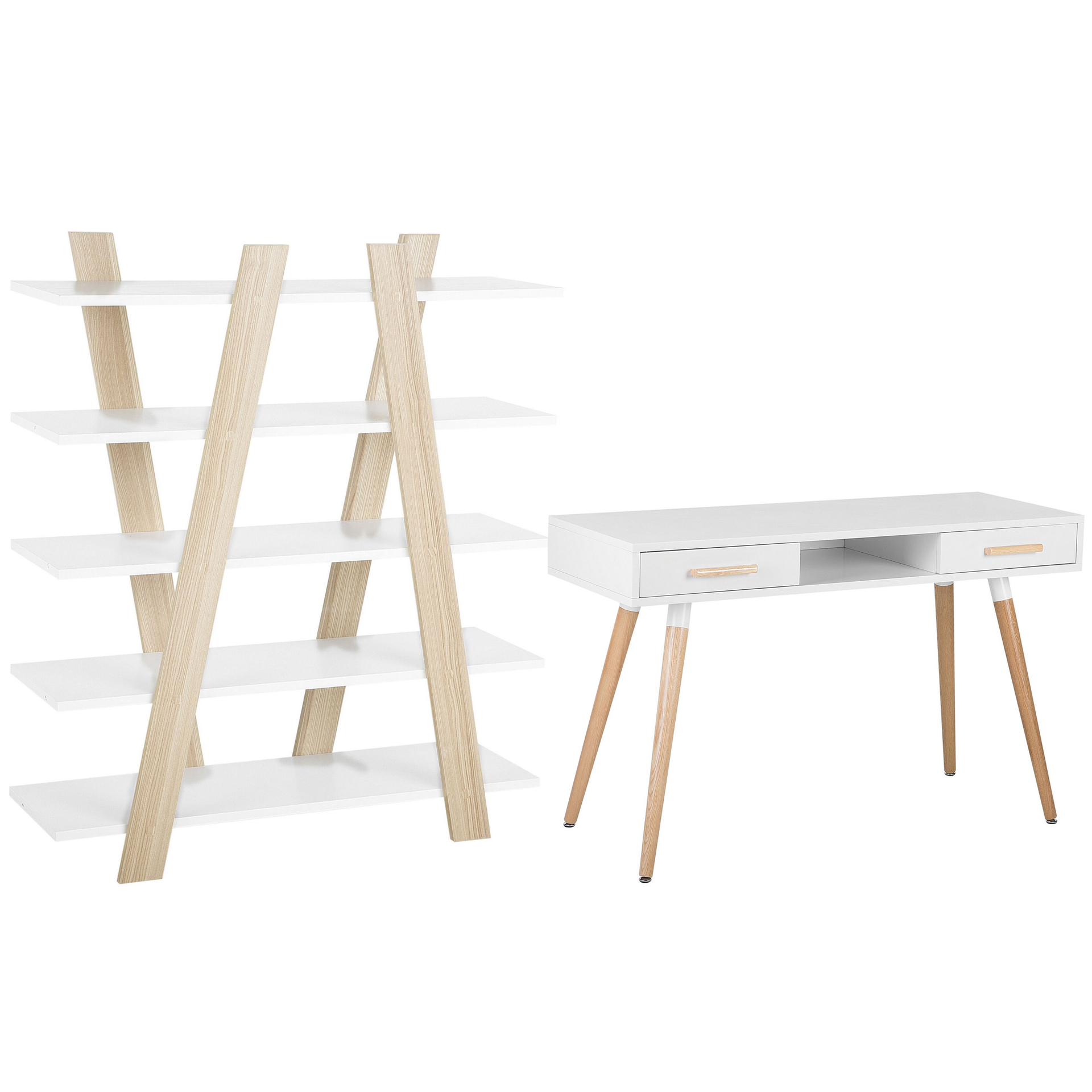 Фото - Офісний стіл Beliani Zestaw mebli biurowych jasne drewno z białym ESCALANTE/FRISCO 