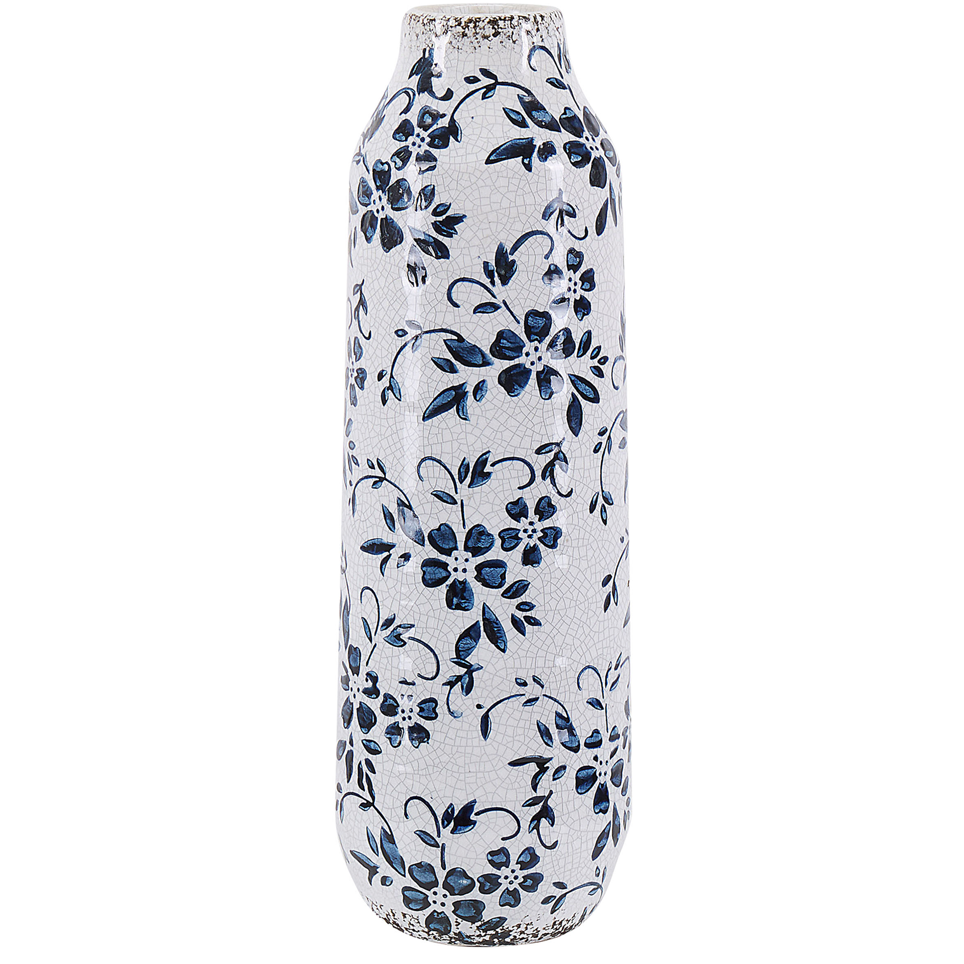 Wazon Na Kwiaty Ceramiczny 30 Cm Biały Z Niebieskim Mulai