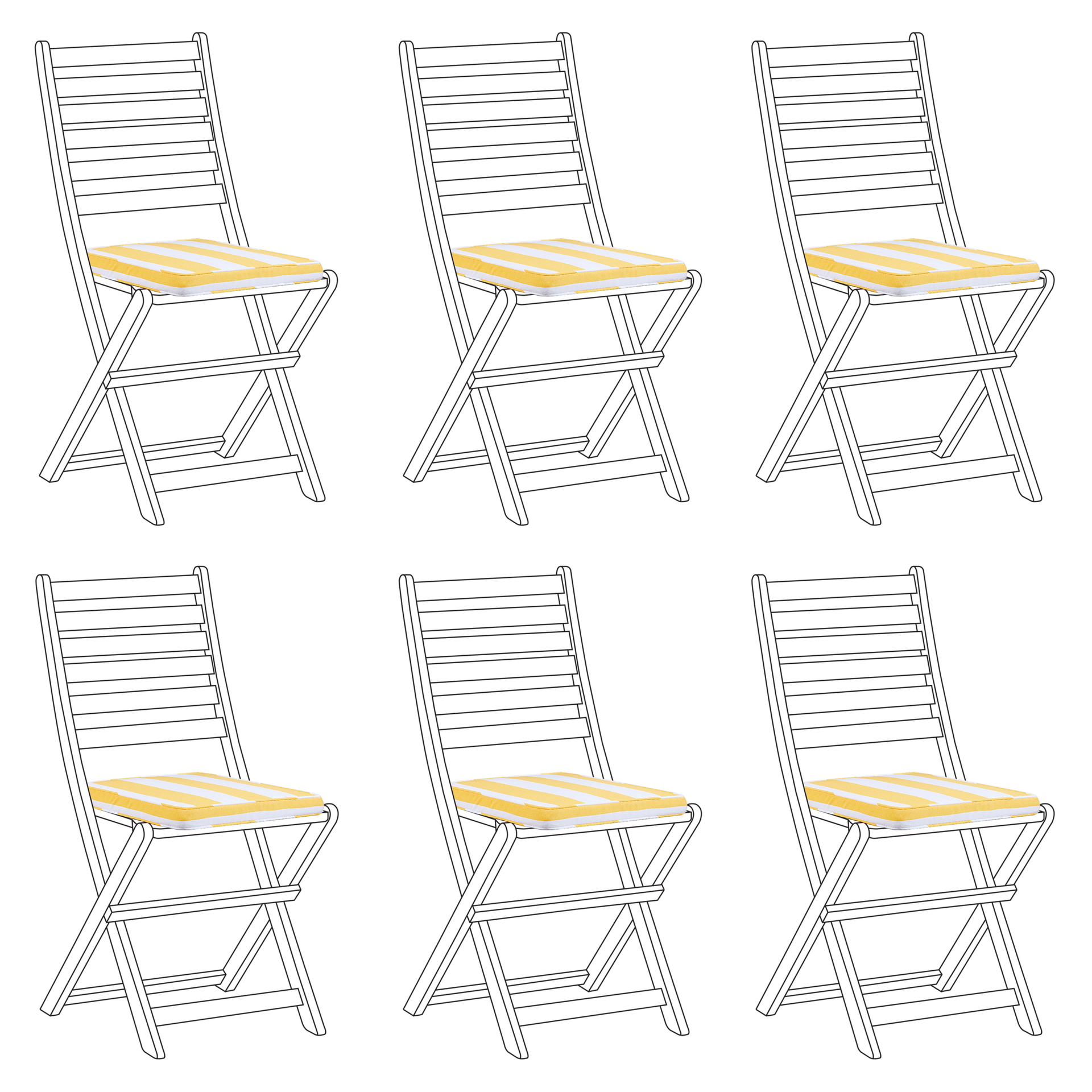 Zestaw 6 poduszek na krzesła ogrodowe w paski żółto-biały TOLVE