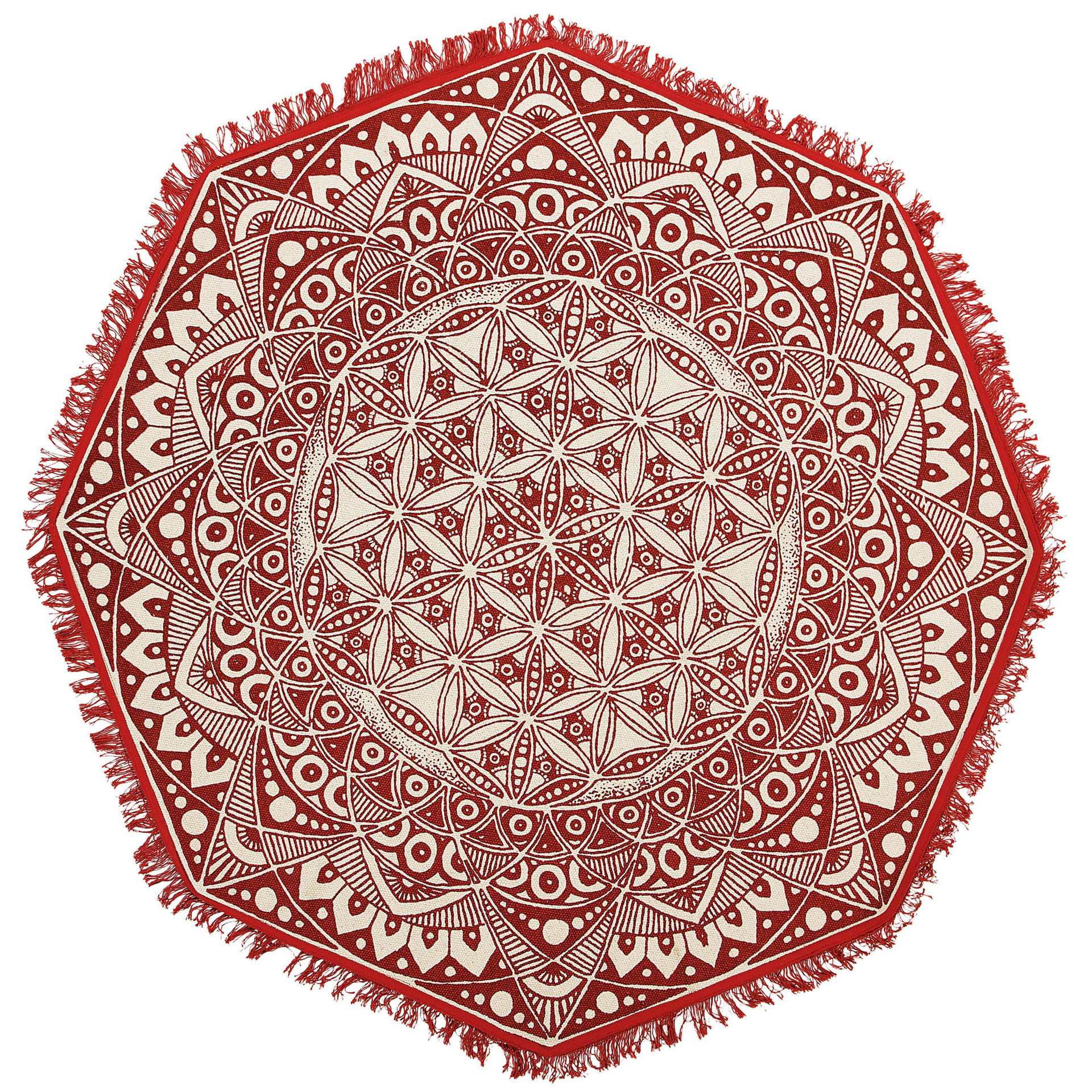 Beliani Dywan ośmiokątny 120 cm orientalny nadruk czerwono-kremowy MEZITILI