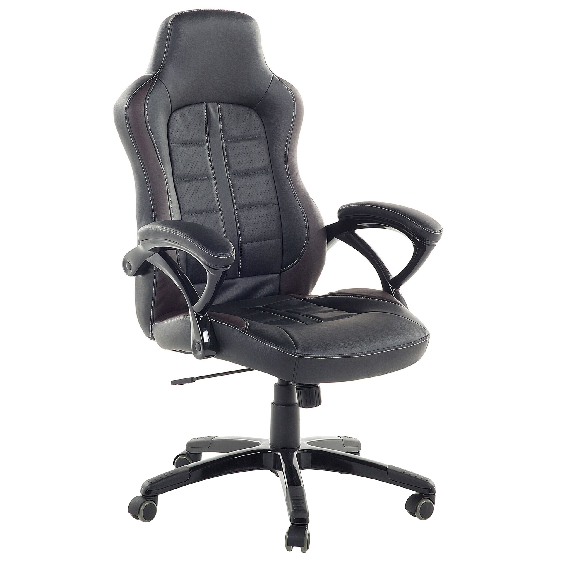 Shumee Krzesło biurowe  Fotel biurowy regulowany ekoskóra czarno-ciemnobrązowy PRINCE 31693
