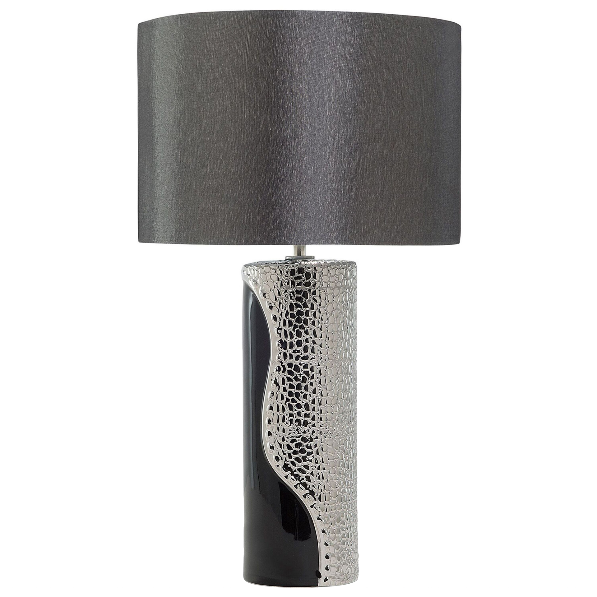 Beliani Lampa stołowa Lampka nocna porcelanowa czarno-srebrna AIKEN 43445