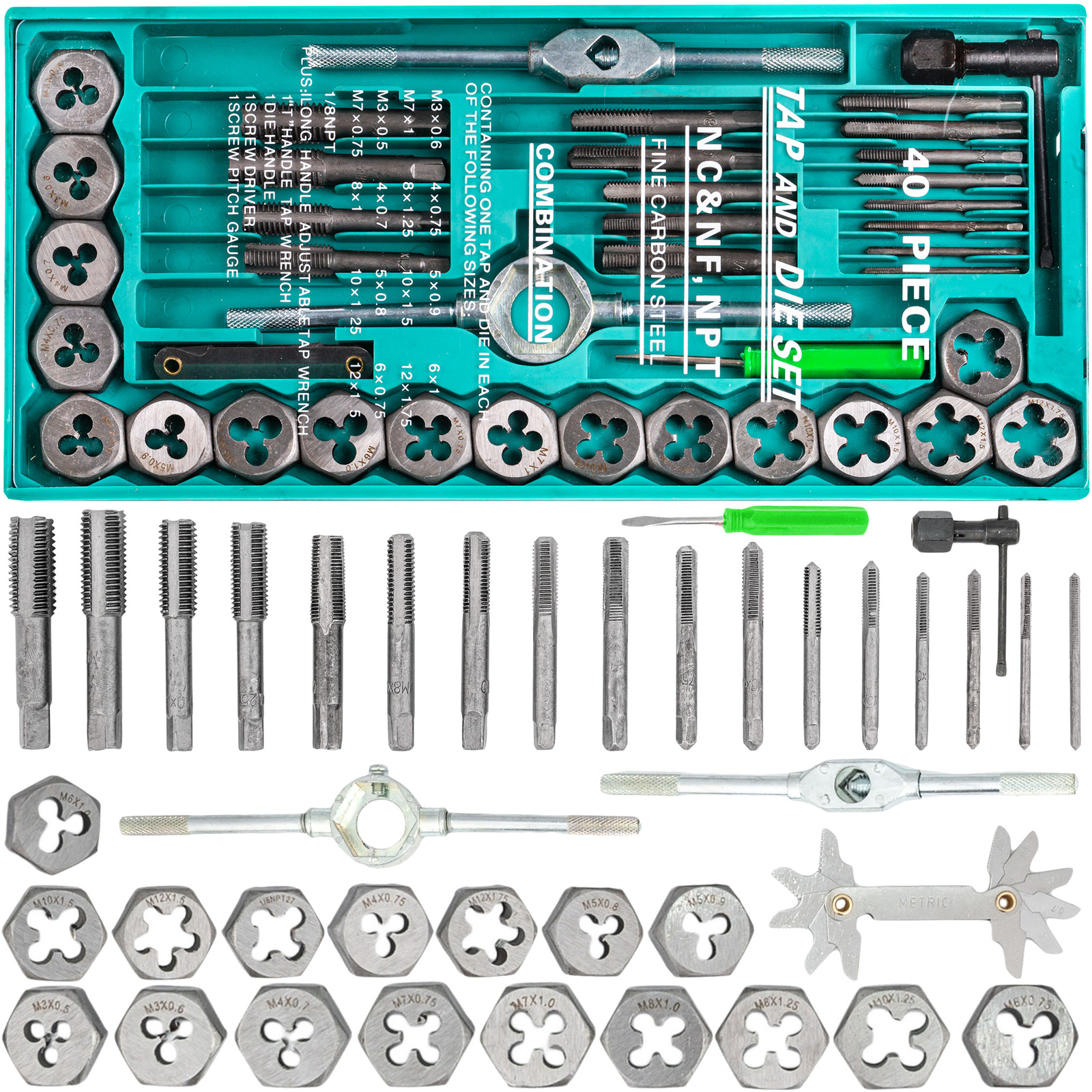 Zestaw narzynki gwintowniki kalibrowniki 40 sztuk FALON-TECH