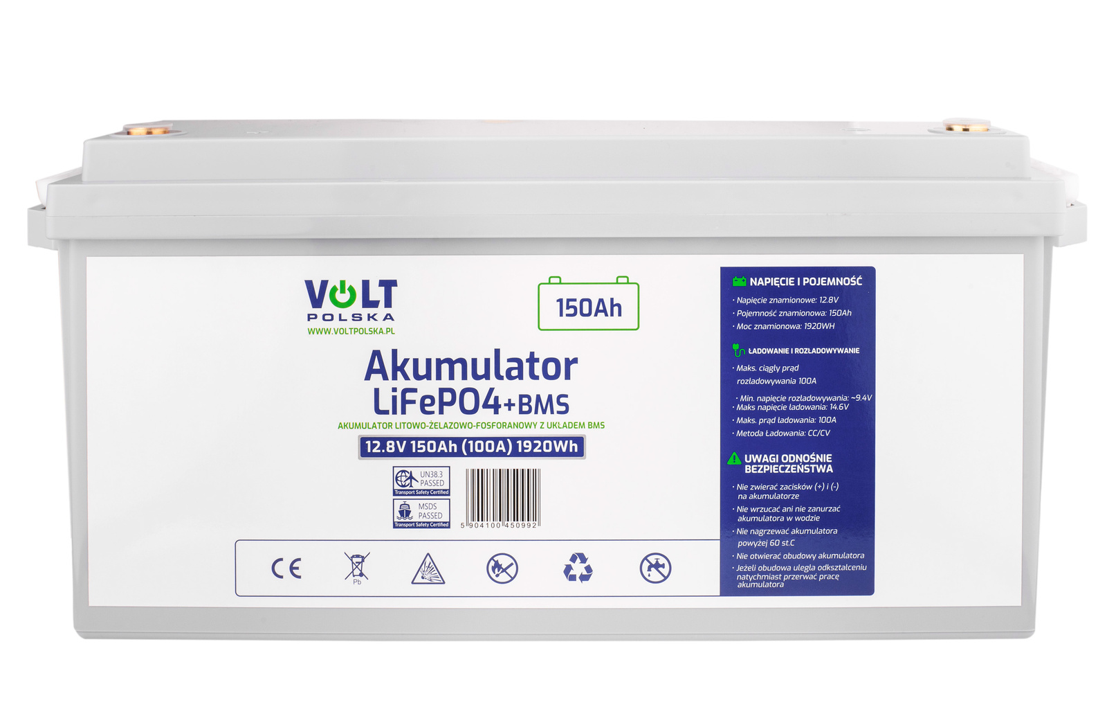 Akumulator LiFePo4 150Ah 100A 12V BMS VOLT POLSKA