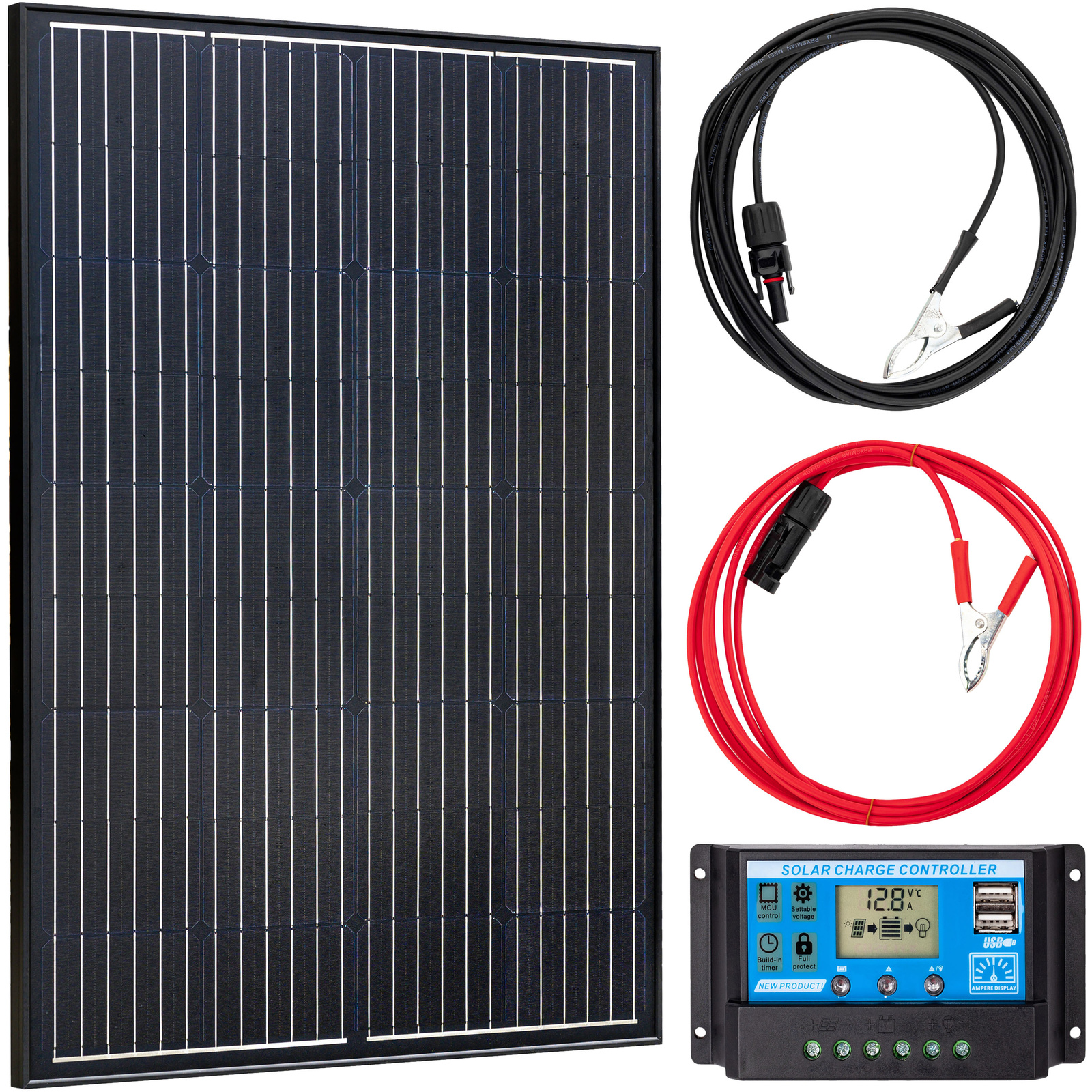 Zestaw solarny fotowoltaiczny 100W 12V BLACK (Panel solarny 100W, Regulator napięcia 10A) VOLT POLSKA