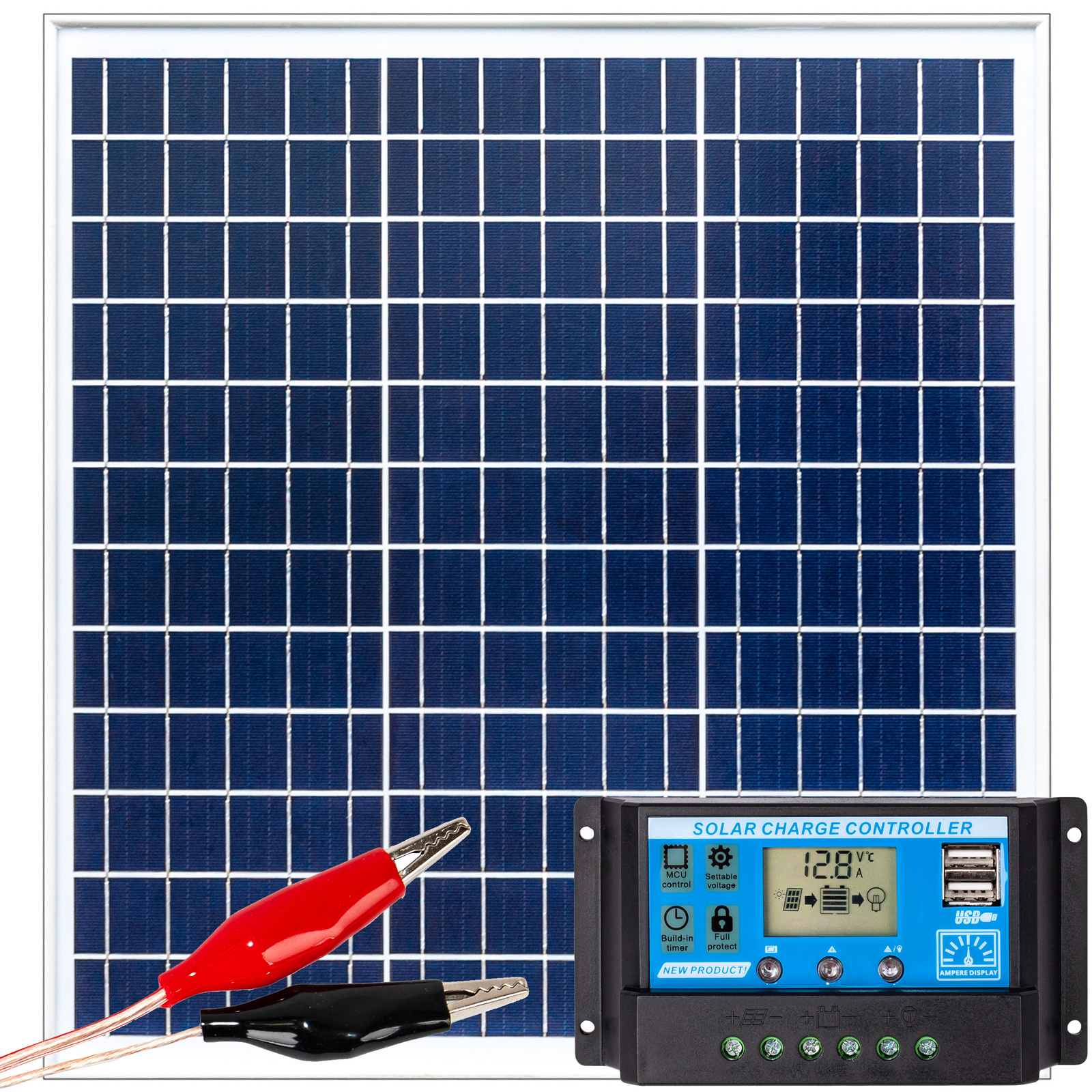 Zestaw solarny fotowoltaiczny 40W 12V (Panel solarny 40W, Regulator napięcia 10A) VOLT POLSKA