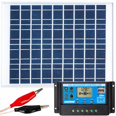 Zestaw solarny fotowoltaiczny 20W 12V (Panel solarny 20W, Regulator napięcia 10A) VOLT POLSKA