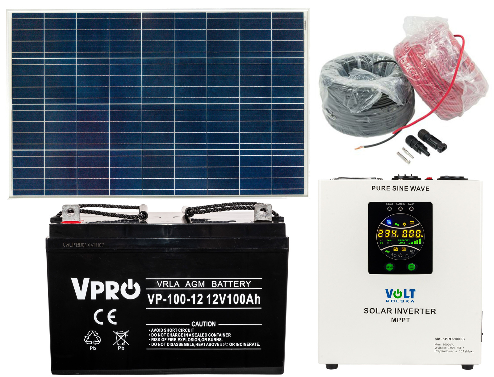 Zestaw solarny bateria słoneczna 180W 100Ah (Panel, Przetwornica 1000S, Akumulator)