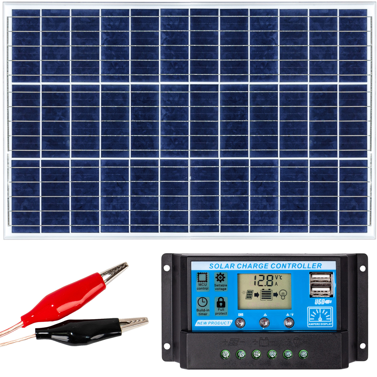 Zestaw solarny fotowoltaiczny 70W 12V (Panel solarny 70W, Regulator napięcia 10A) VOLT POLSKA