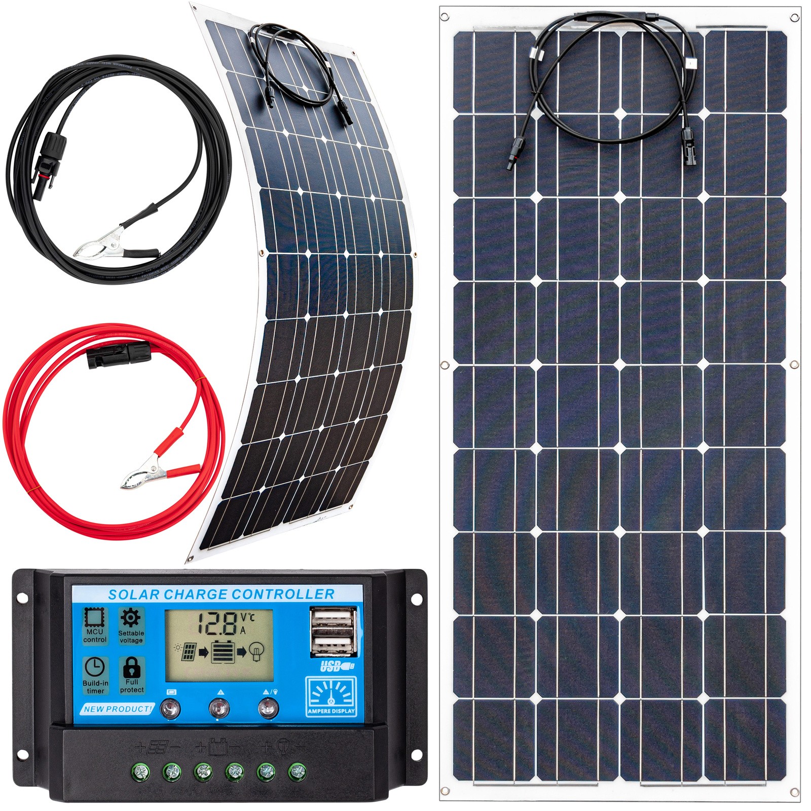 Zestaw solarny fotowoltaiczny FLEXI elastyczny 100W 12V (Panel solarny 100W, Regulator napięcia 10A) VOLT POLSKA
