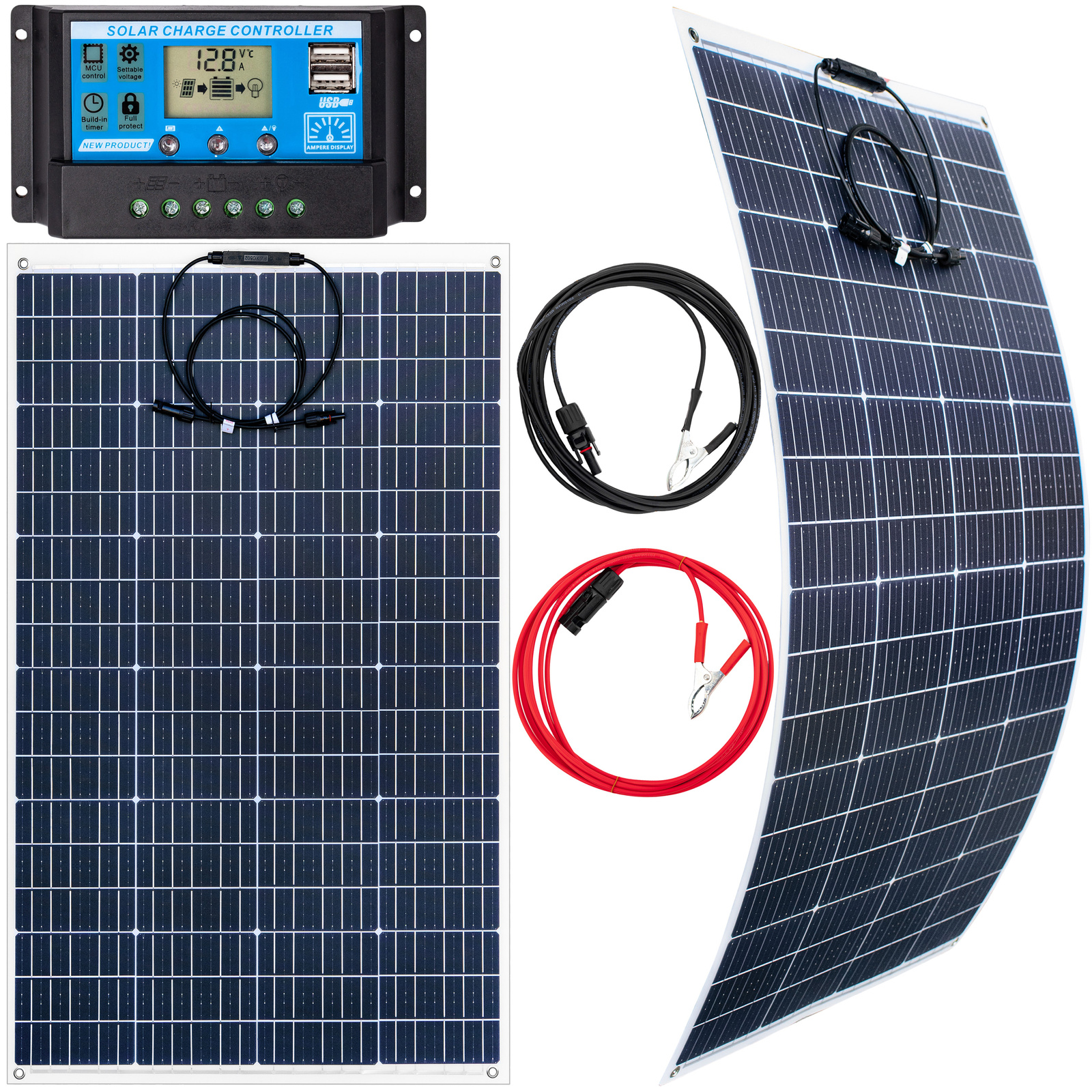 Zestaw solarny fotowoltaiczny FLEXI elastyczny 130W 12V (Panel solarny 130W, Regulator napięcia 10A) VOLT POLSKA