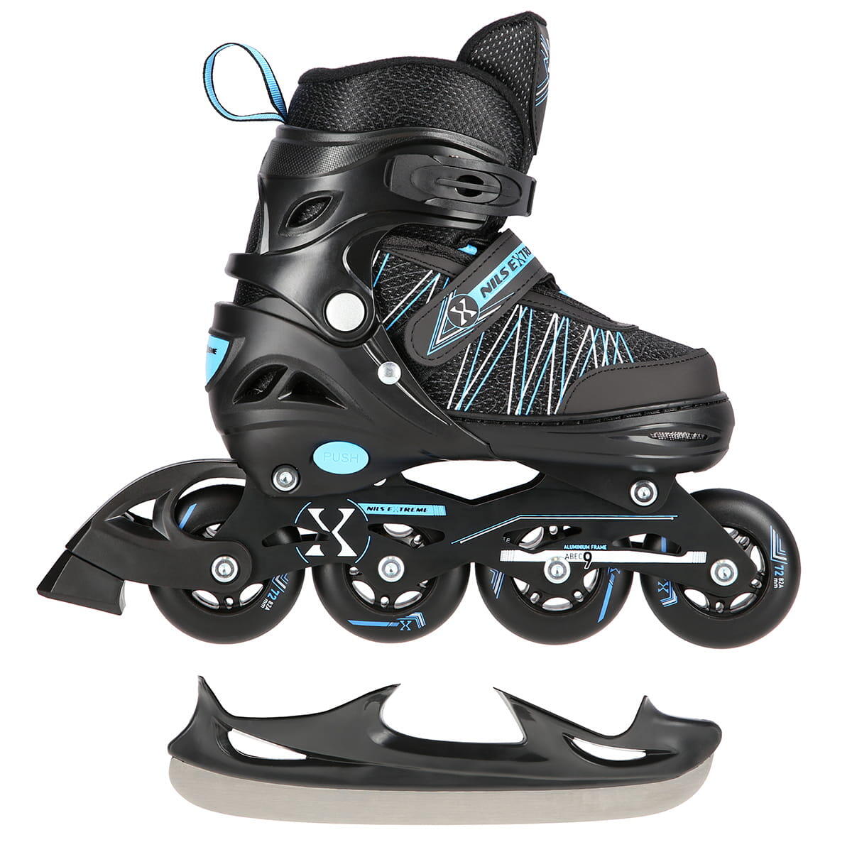Nils Extreme NH11912 A 2w1 BLACK/BLUE ROZM. M(35-38) ŁYŻWOROLKI Z WYM. PŁ. HOKEJOWĄ EXTREME