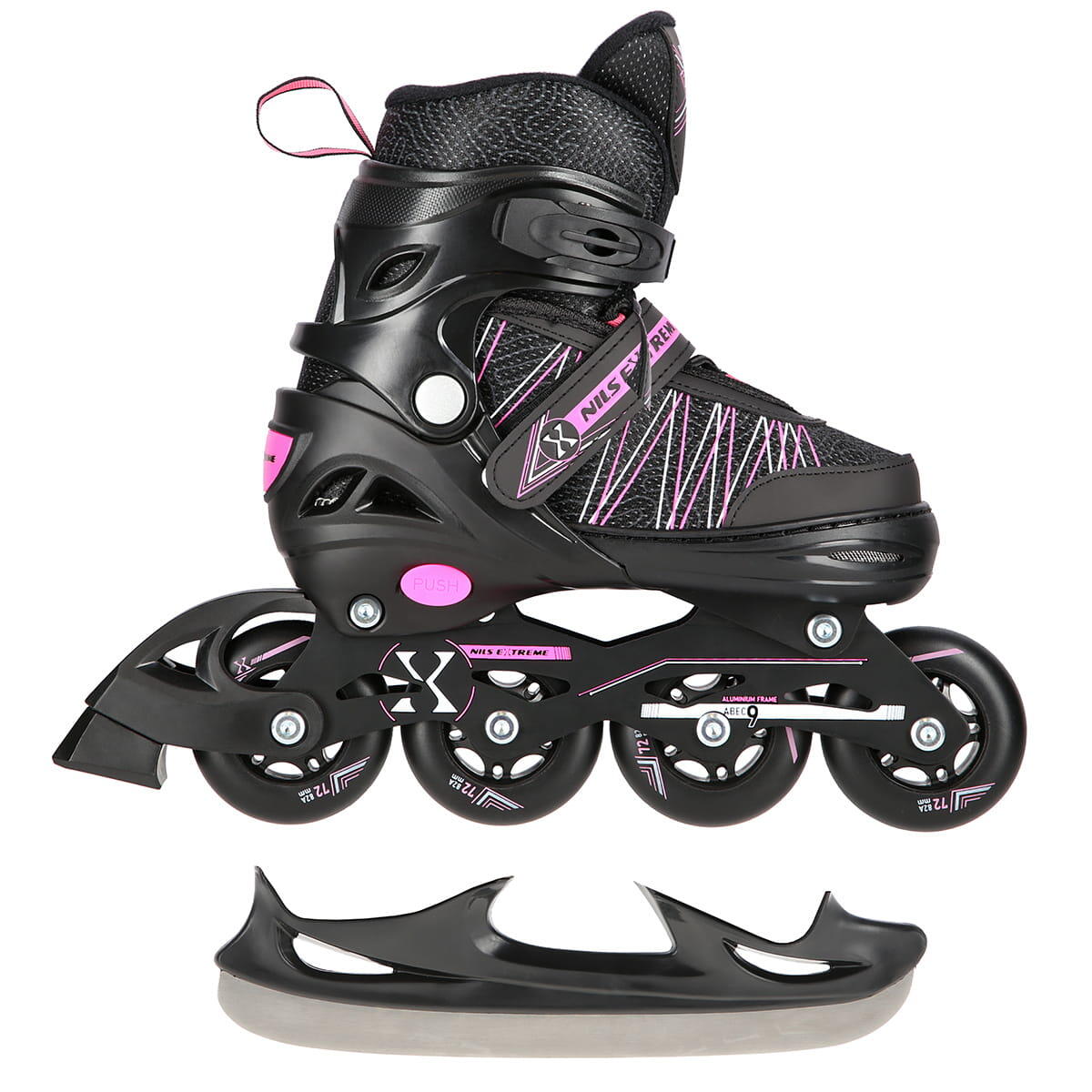 Nils Extreme NH11912 A 2w1 BLACK/PINK ROZM. M(35-38) ŁYŻWOROLKI Z WYM. PŁ. HOKEJOWĄ EXTREME