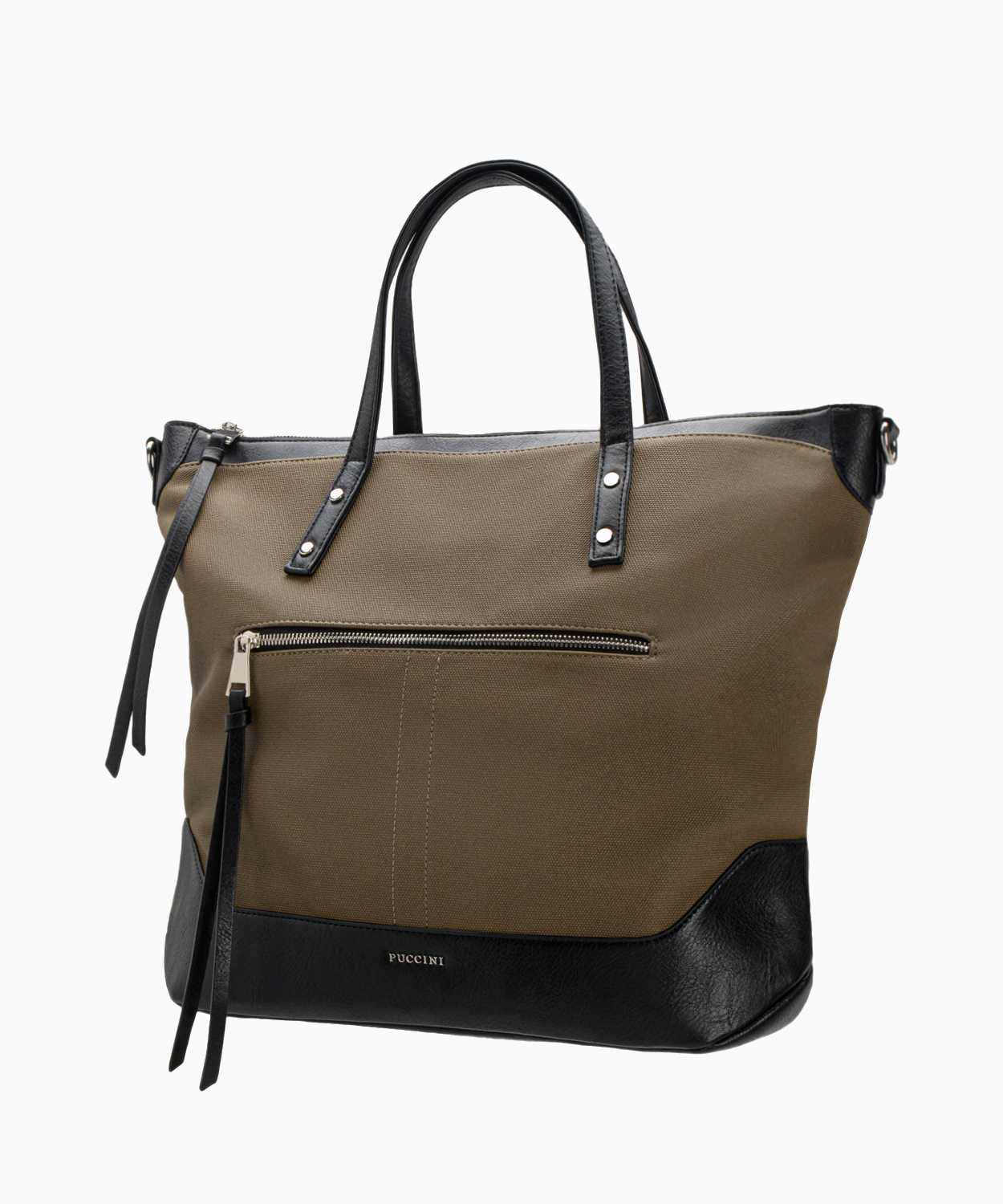 PUCCINI Damska torebka z eleganckim wykończeniem oliwkowa