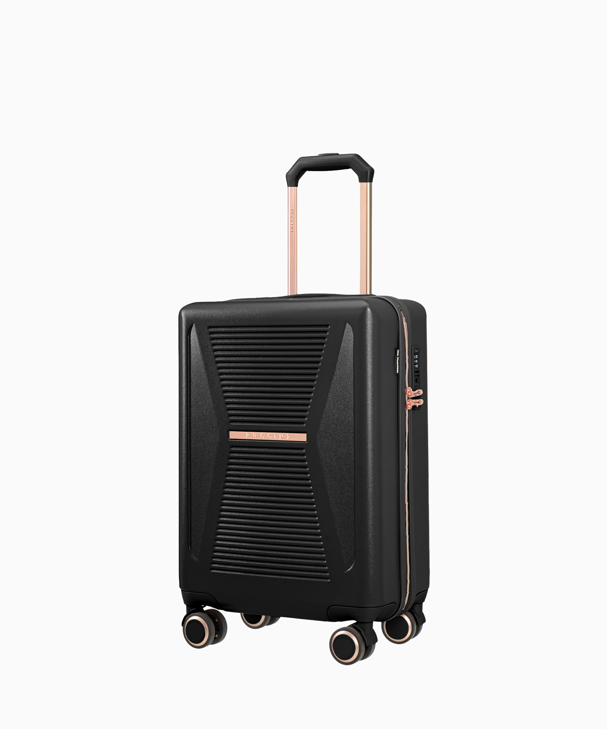 PUCCINI Kabinowa czarna walizka z elementami rose gold