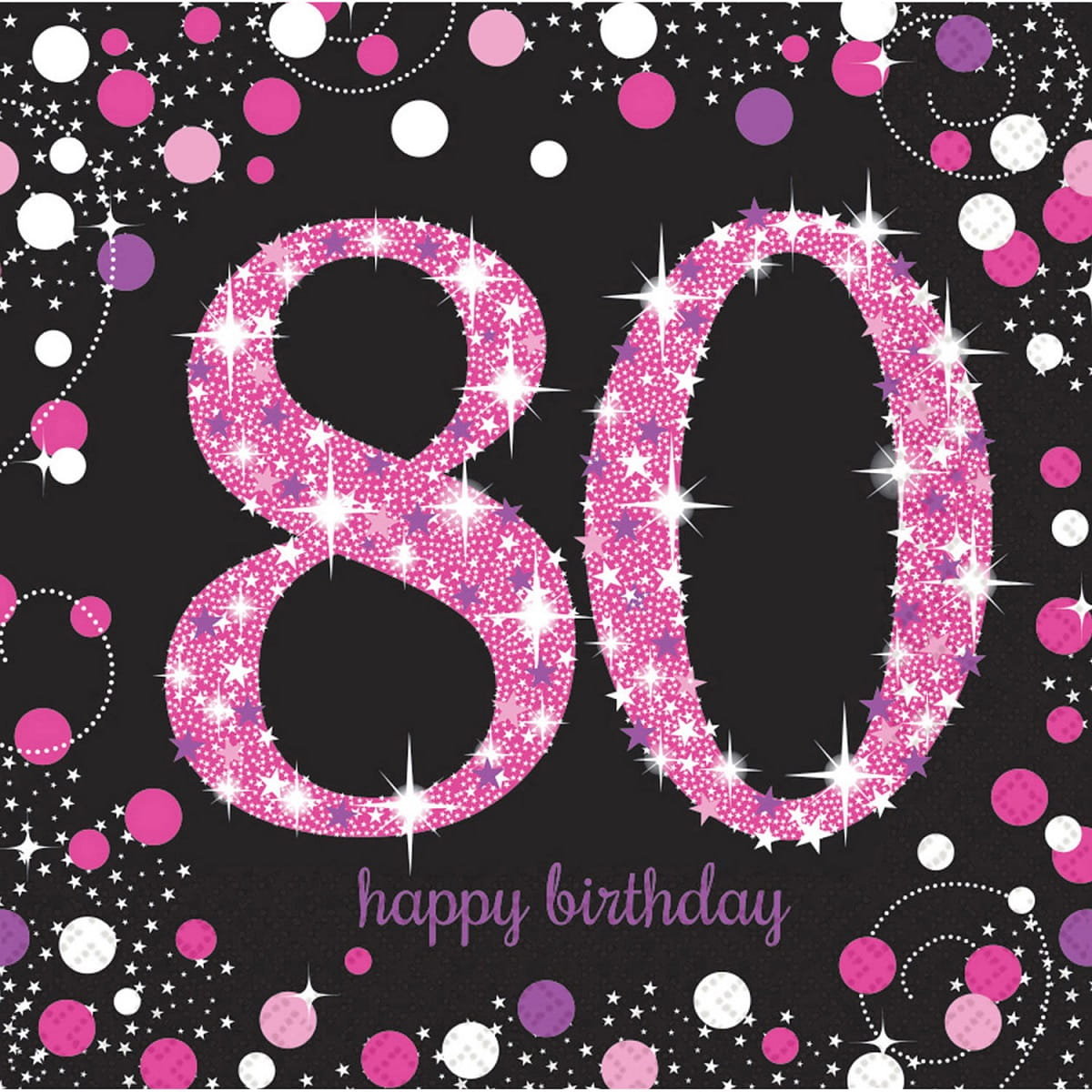 AMSCAN Pink 80. urodzin serwetki Lunch-(16 sztuk), w rozmiarze uniwersalnym, różowy/czarny