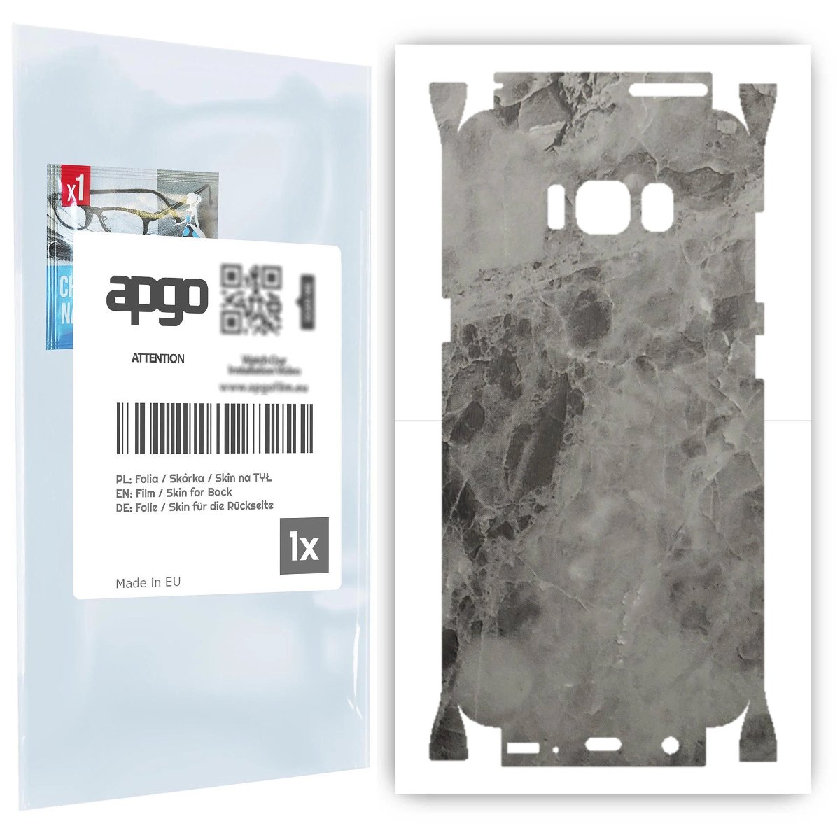 Folia naklejka skórka strukturalna na TYŁ+BOKI do Samsung Galaxy S8 -  Marmur Czarny - apgo SKINS