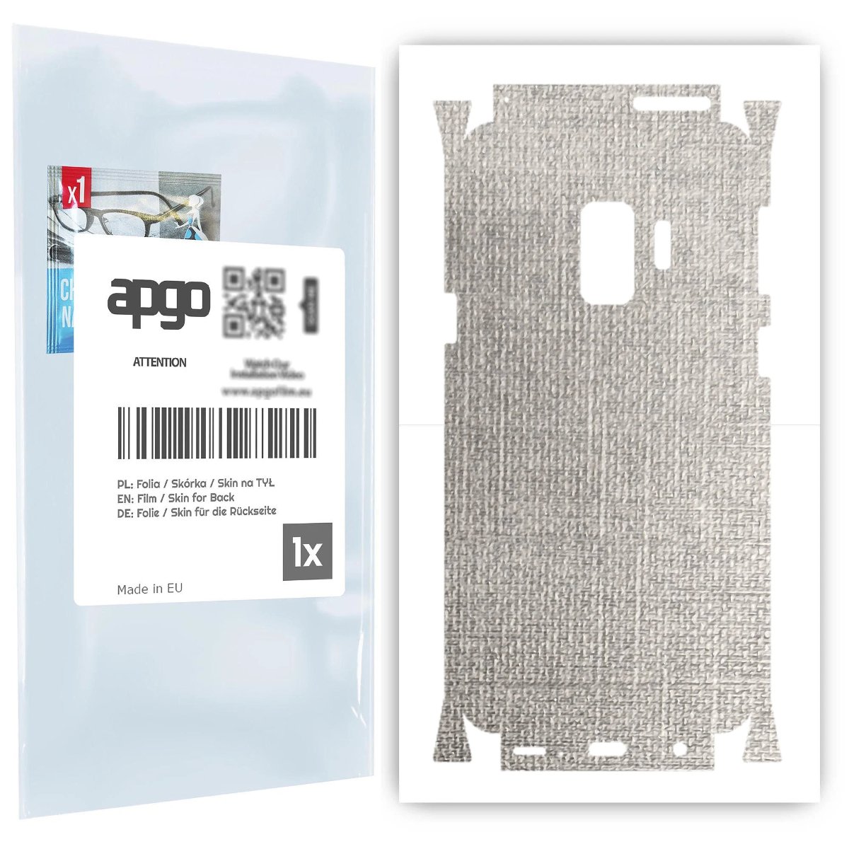 Folia naklejka skórka strukturalna na TYŁ+BOKI do Samsung Galaxy S9 -  Tkanina Denim Szary - apgo SKINS