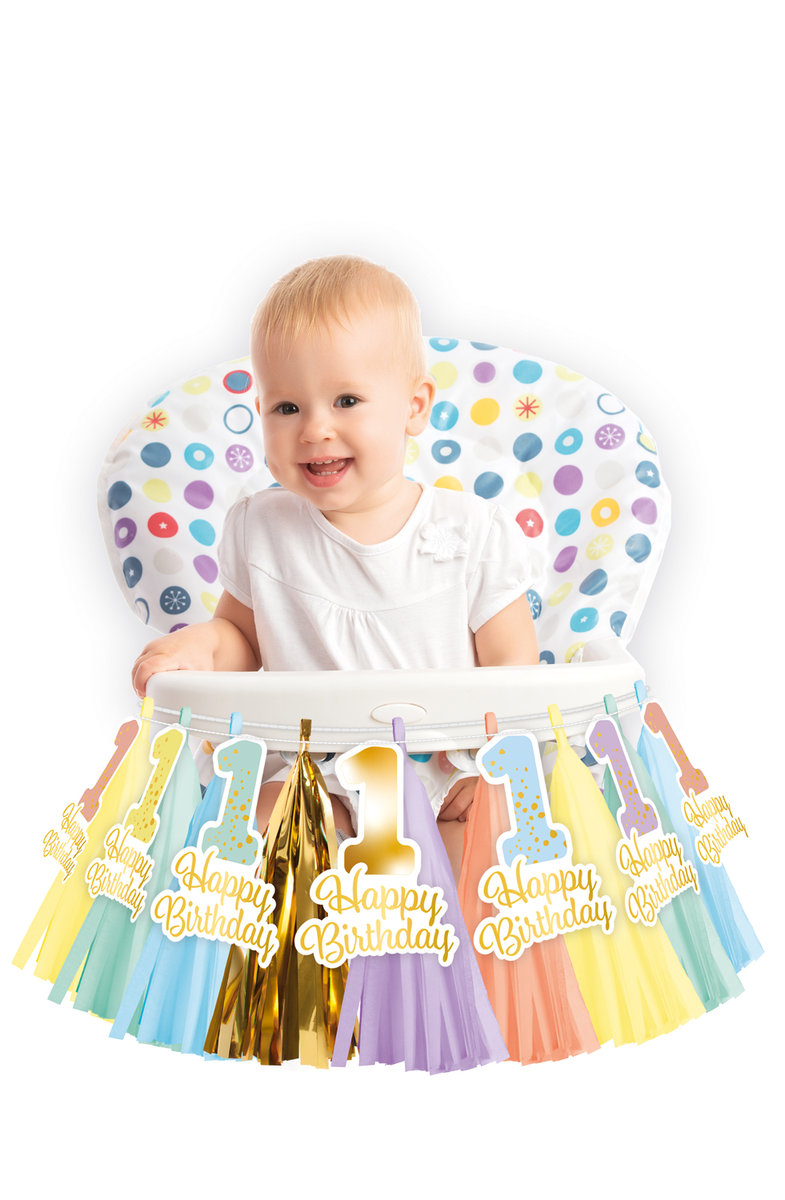 Zestaw do dekoracji 1st Birthday Rainbow na krzesło 2cz
