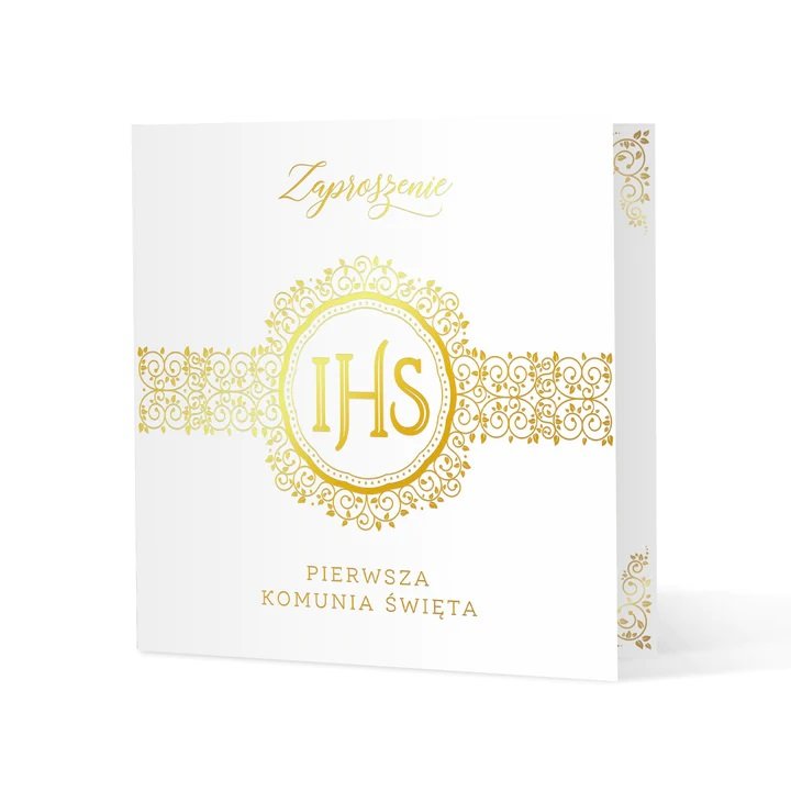 Zaproszenie na komunię biało-złote 10szt.