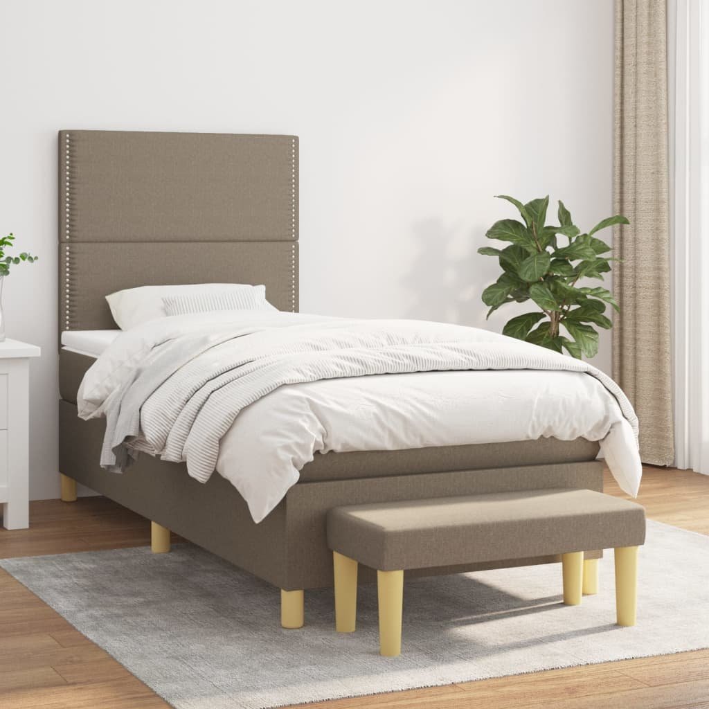 vidaXL Łóżko kontynentalne z materacem, taupe, tkanina, 100x200 cm