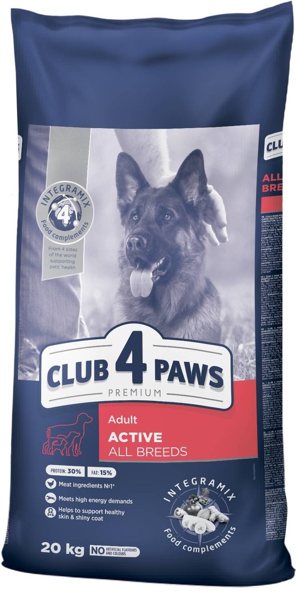 Club 4 Paws Premium „Active” Pełnowartościowa Sucha Karma Dla Dorosłych Aktywnych Psów Wszystkich Ras 20 Kg