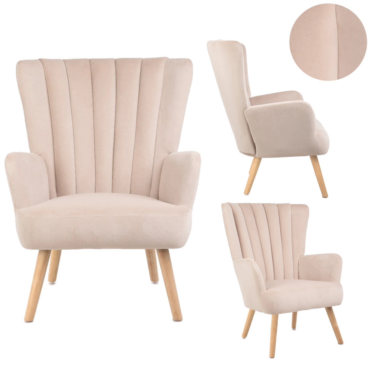 Stylowy fotel tradycyjny uszak MILLS beżowy