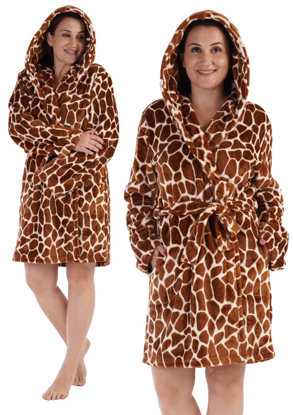 Szlafrok damski pluszowy z kapturem 3XL PLUS SIZE