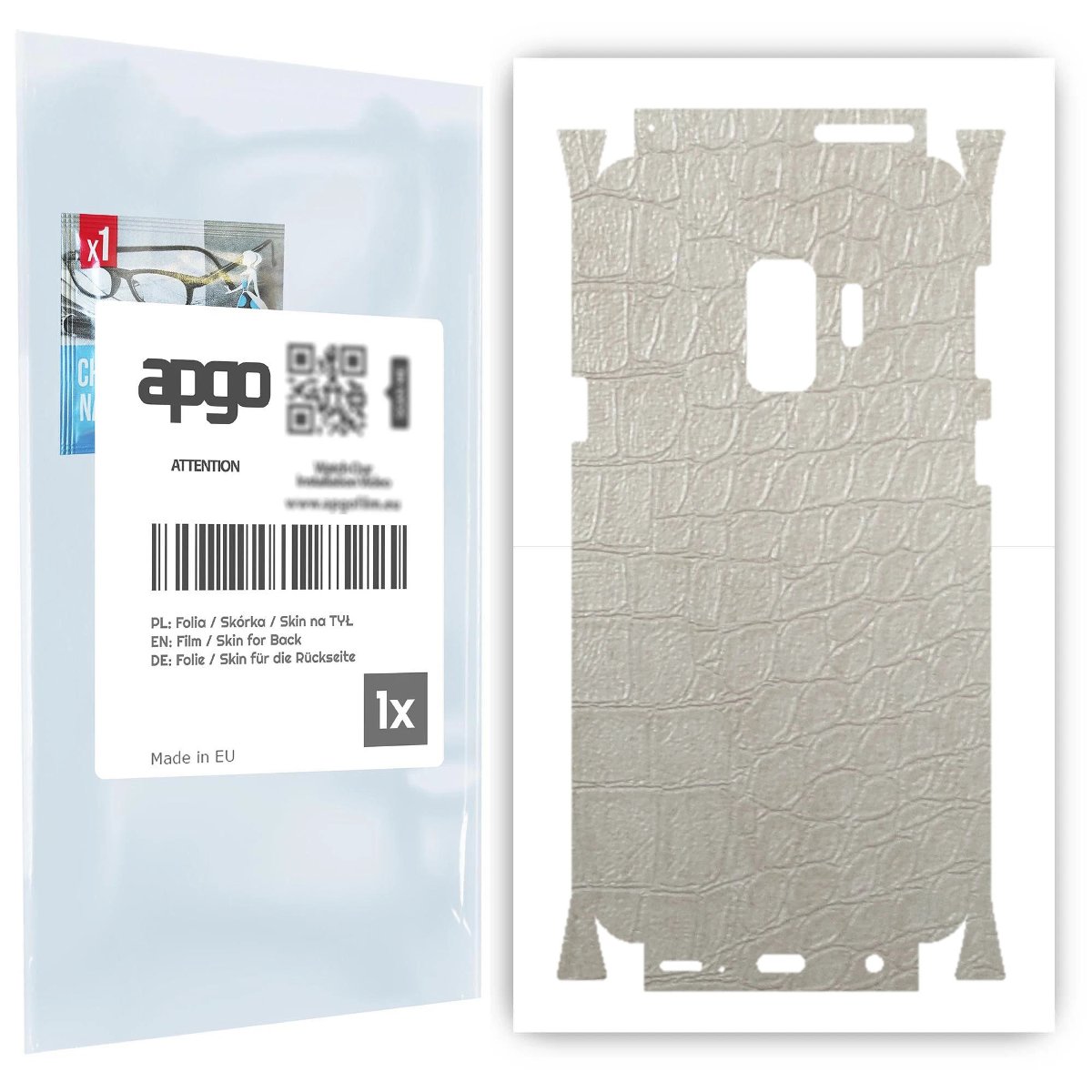 Folia naklejka skórka strukturalna na TYŁ+BOKI do Samsung Galaxy S9 -  Skóra Krokodyla Biała - apgo SKINS