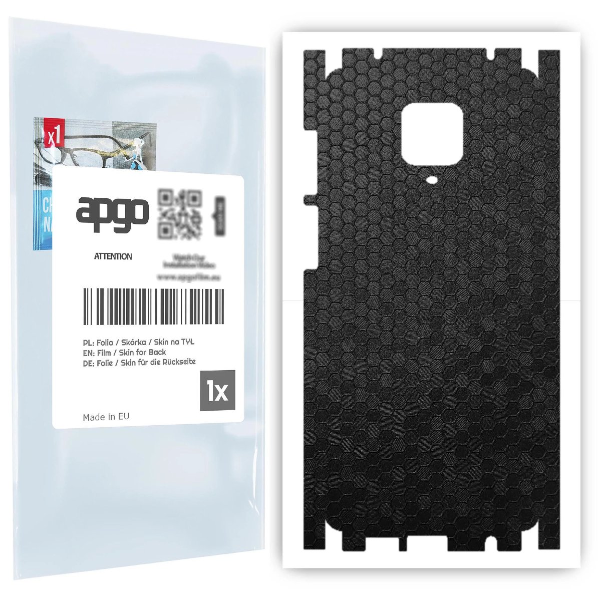 Folia naklejka skórka strukturalna na TYŁ+BOKI do Xiaomi Redmi Note 9 Pro Max -  Plaster Miodu Czarny - apgo SKINS